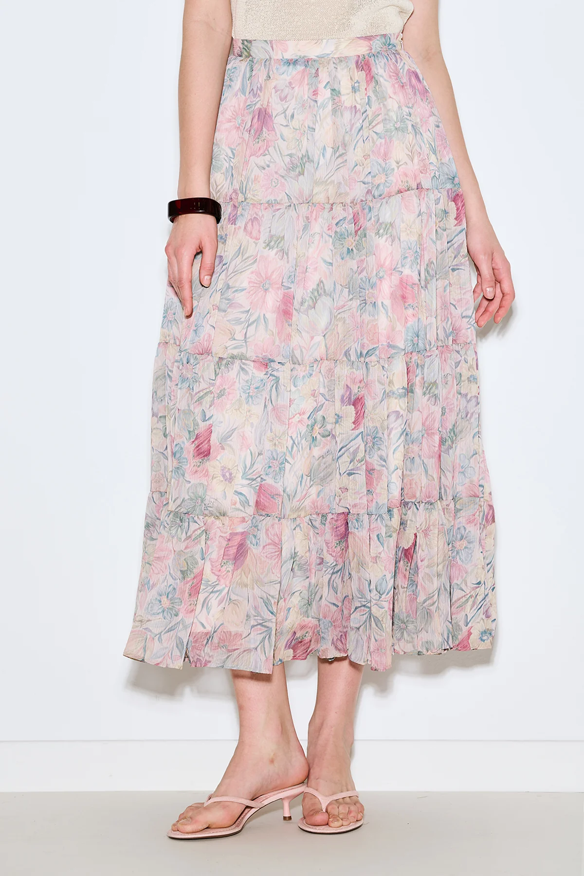 Ruched Chiffon Maxi Skirt Pastel Floral - Image 4