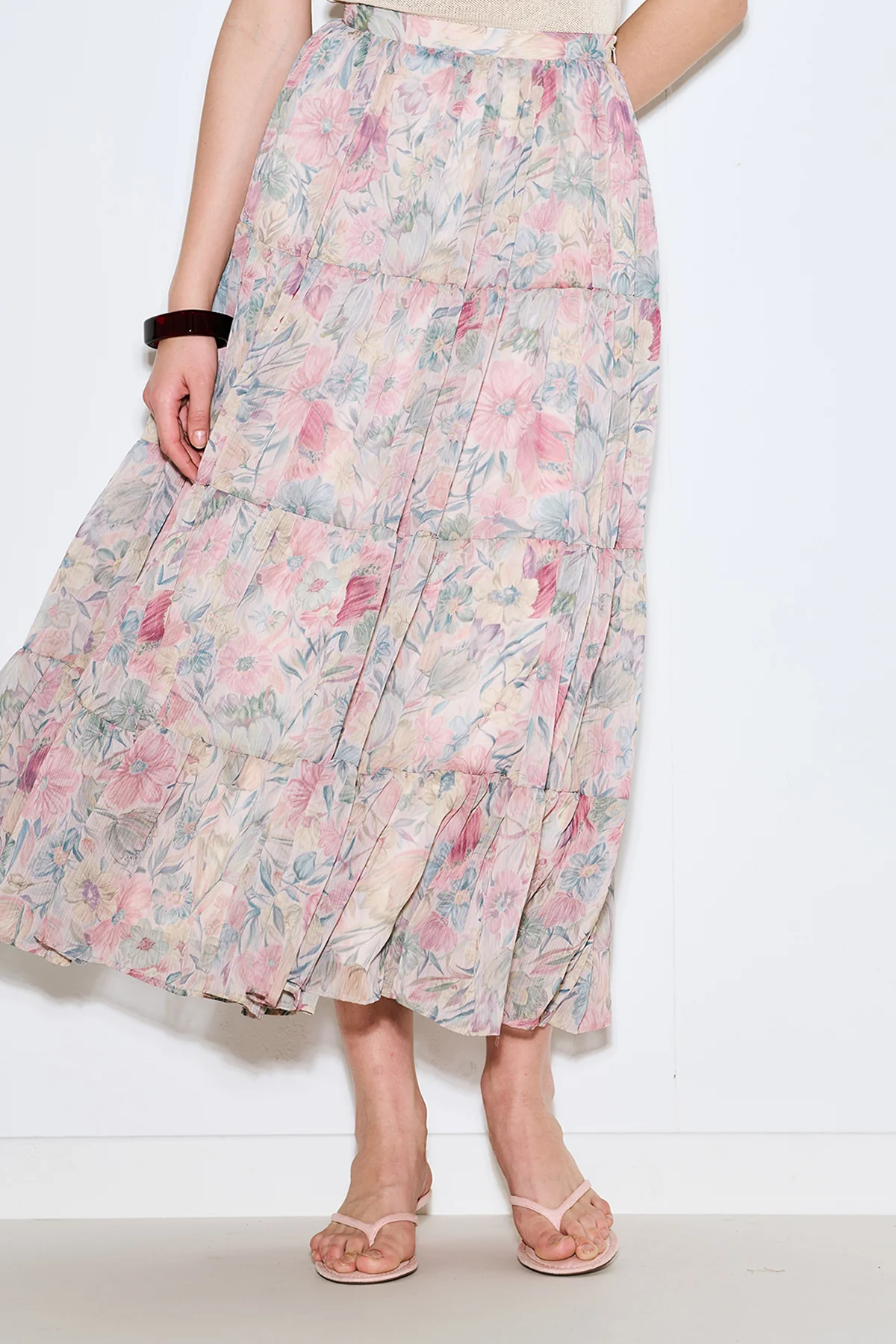 Ruched Chiffon Maxi Skirt Pastel Floral - Image 5