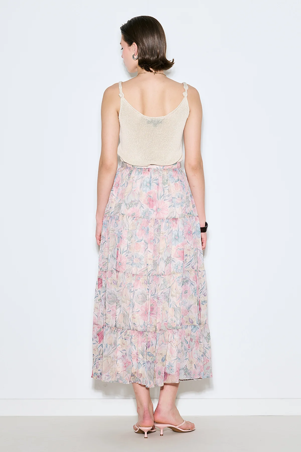 Ruched Chiffon Maxi Skirt Pastel Floral - Image 6
