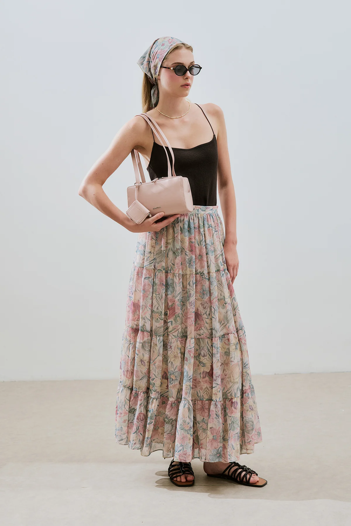Ruched Chiffon Maxi Skirt Pastel Floral - Image 7