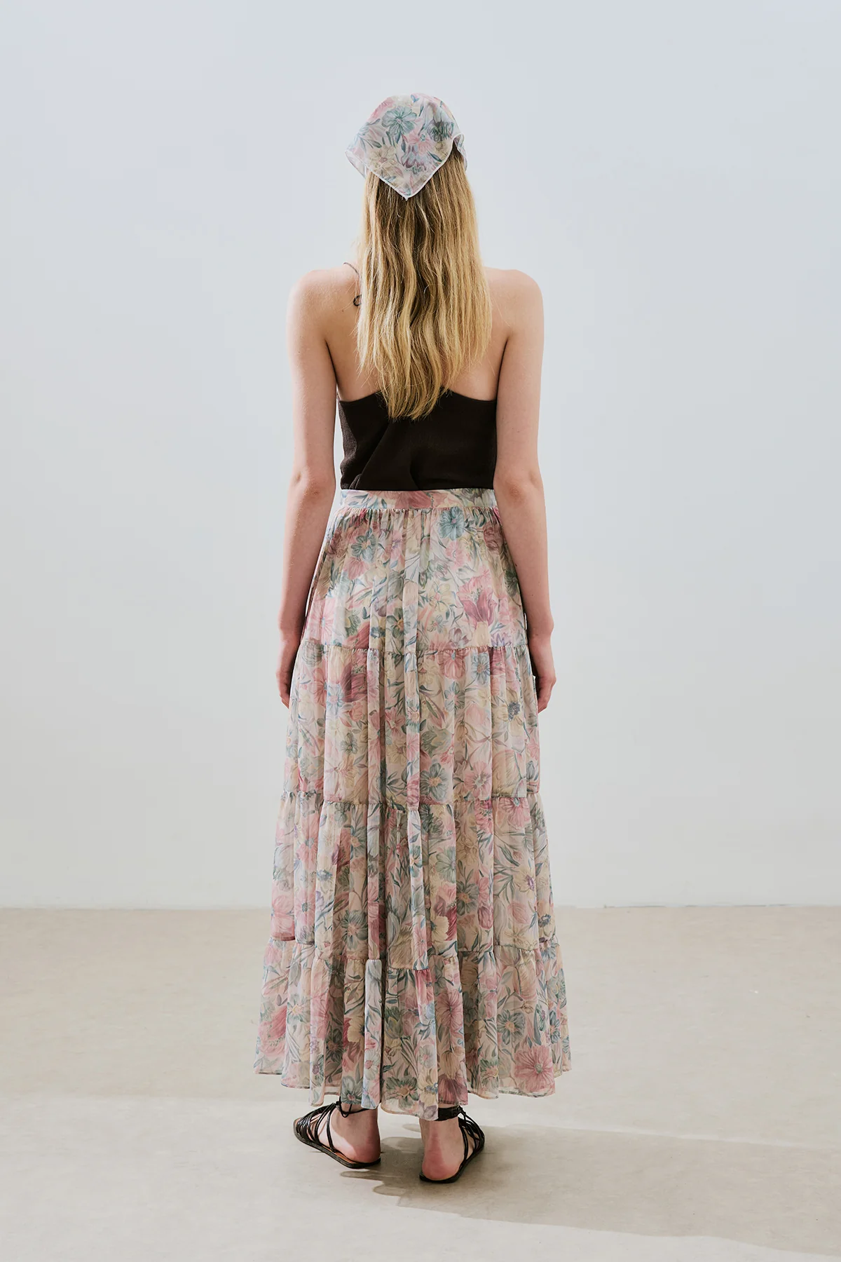 Ruched Chiffon Maxi Skirt Pastel Floral - Image 8