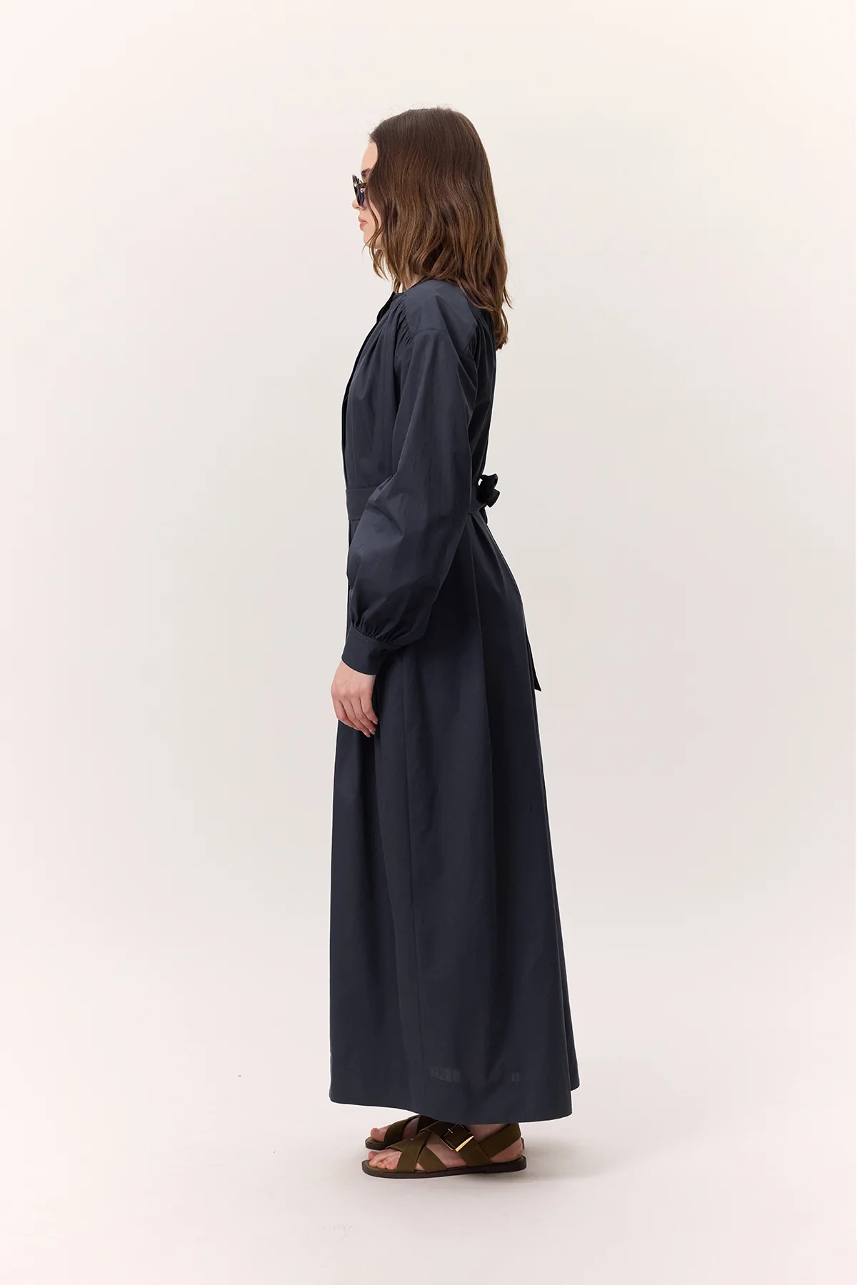 Ruched Detail Oversized Shirt Dress Navy Blue - Image 5