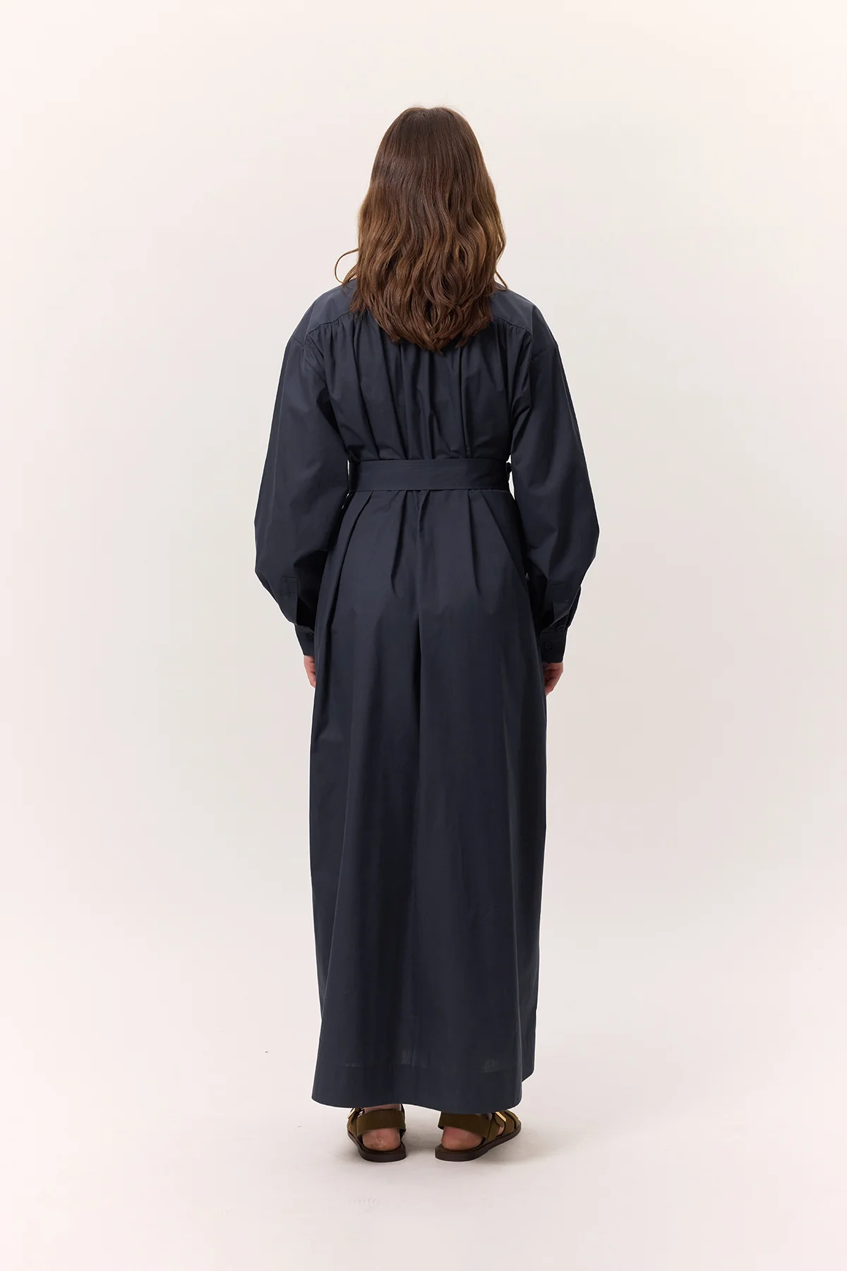 Ruched Detail Oversized Shirt Dress Navy Blue - Image 6