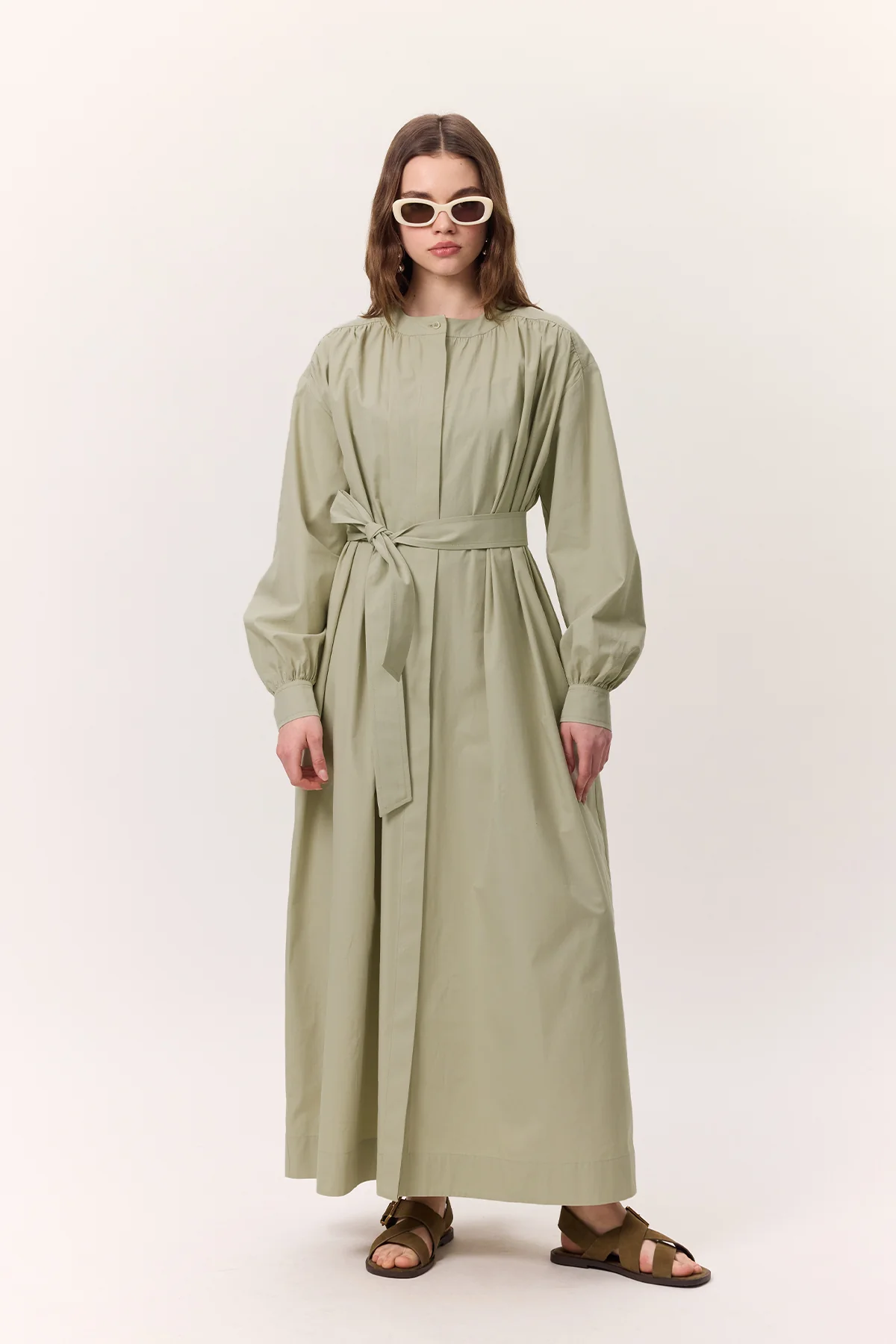 Ruched Detail Oversized Shirt Dress Pistachio - Image 3