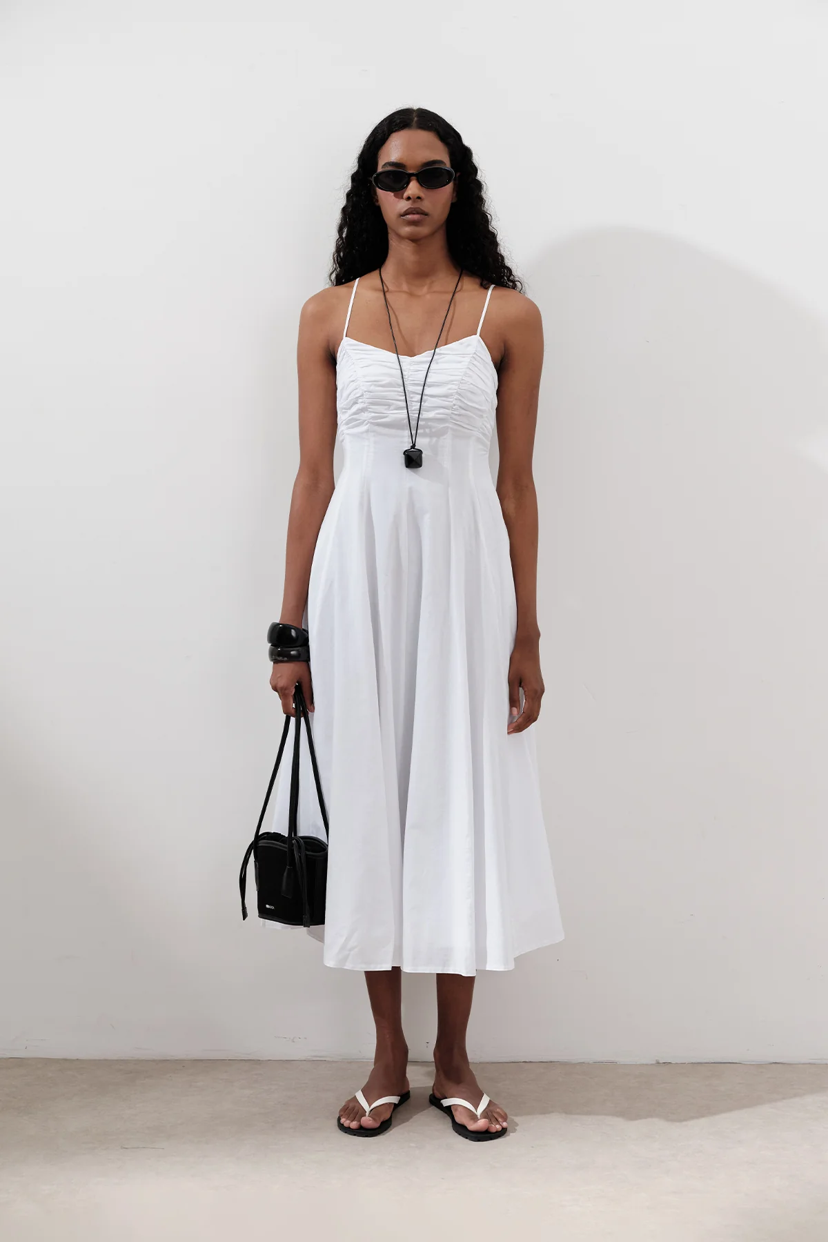 Ruched Strappy Dress Ecru - Image 3