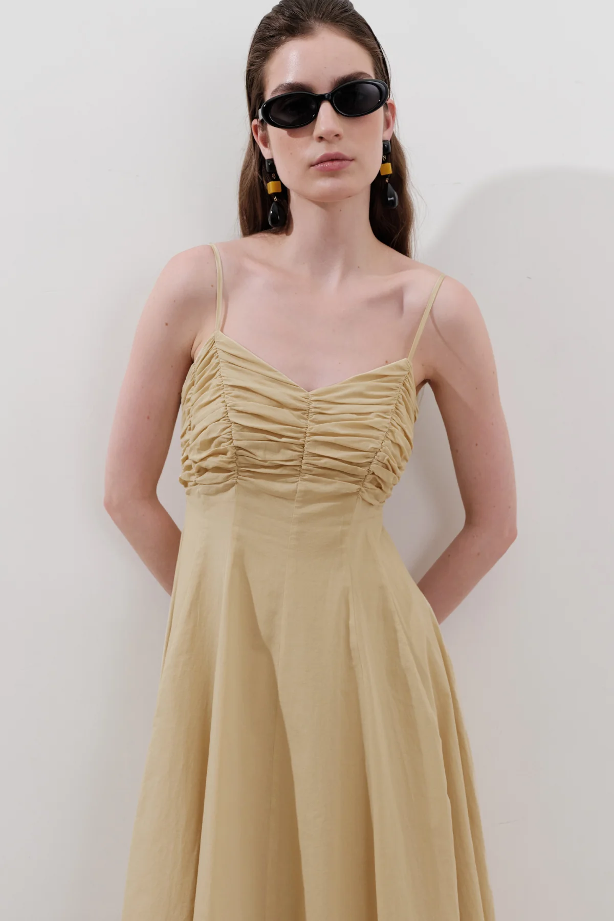 Ruched Strappy Dress Pastel Yellow - Image 3