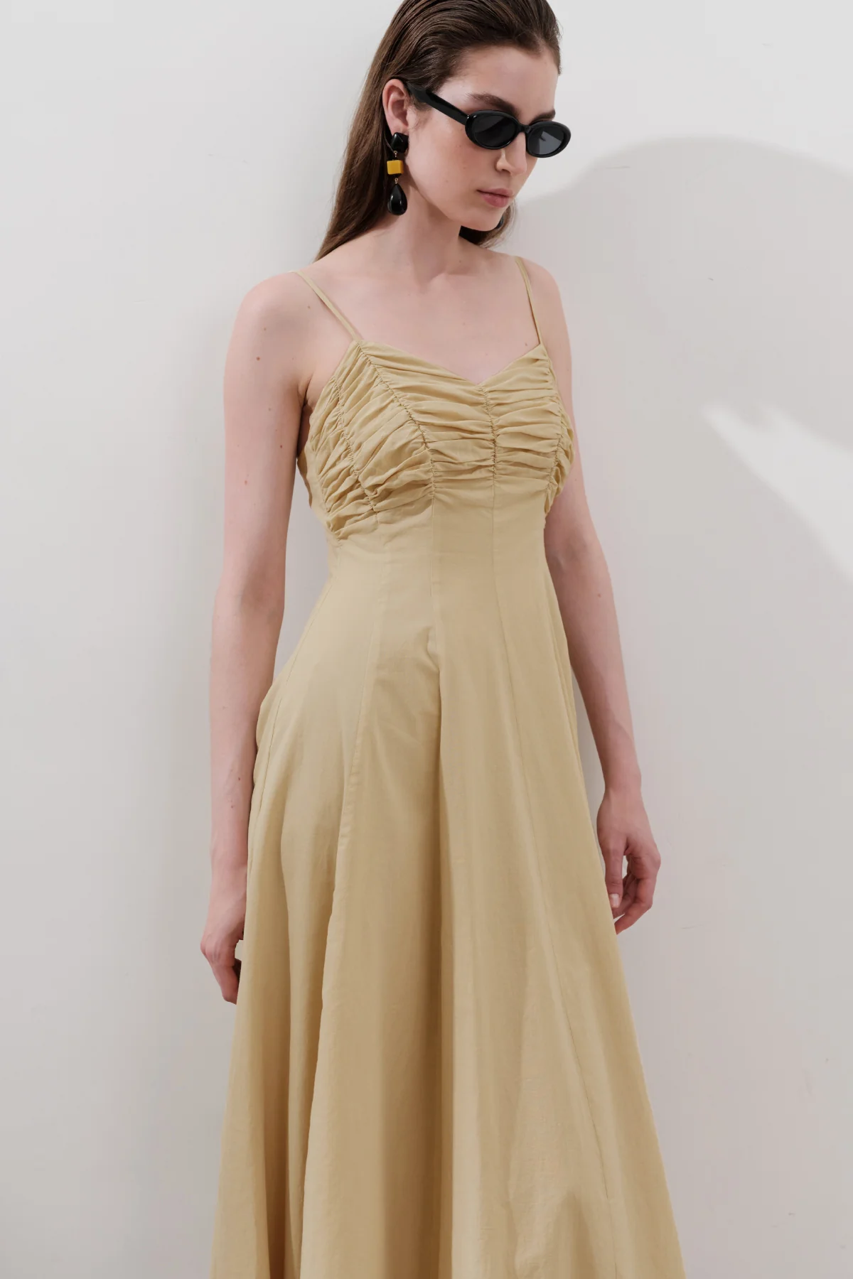 Ruched Strappy Dress Pastel Yellow - Image 4