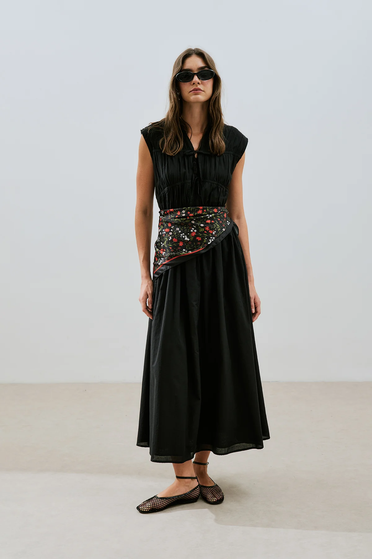 Ruched Tie Detail Dress Black