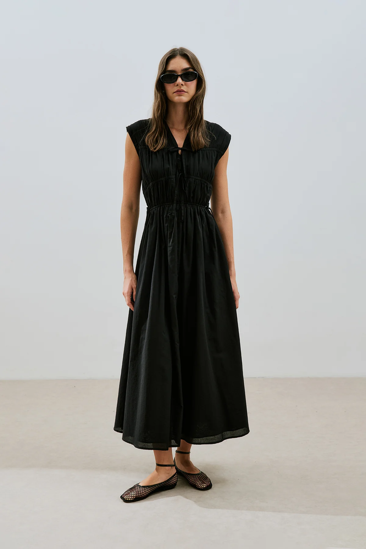 Ruched Tie Detail Dress Black - Image 2