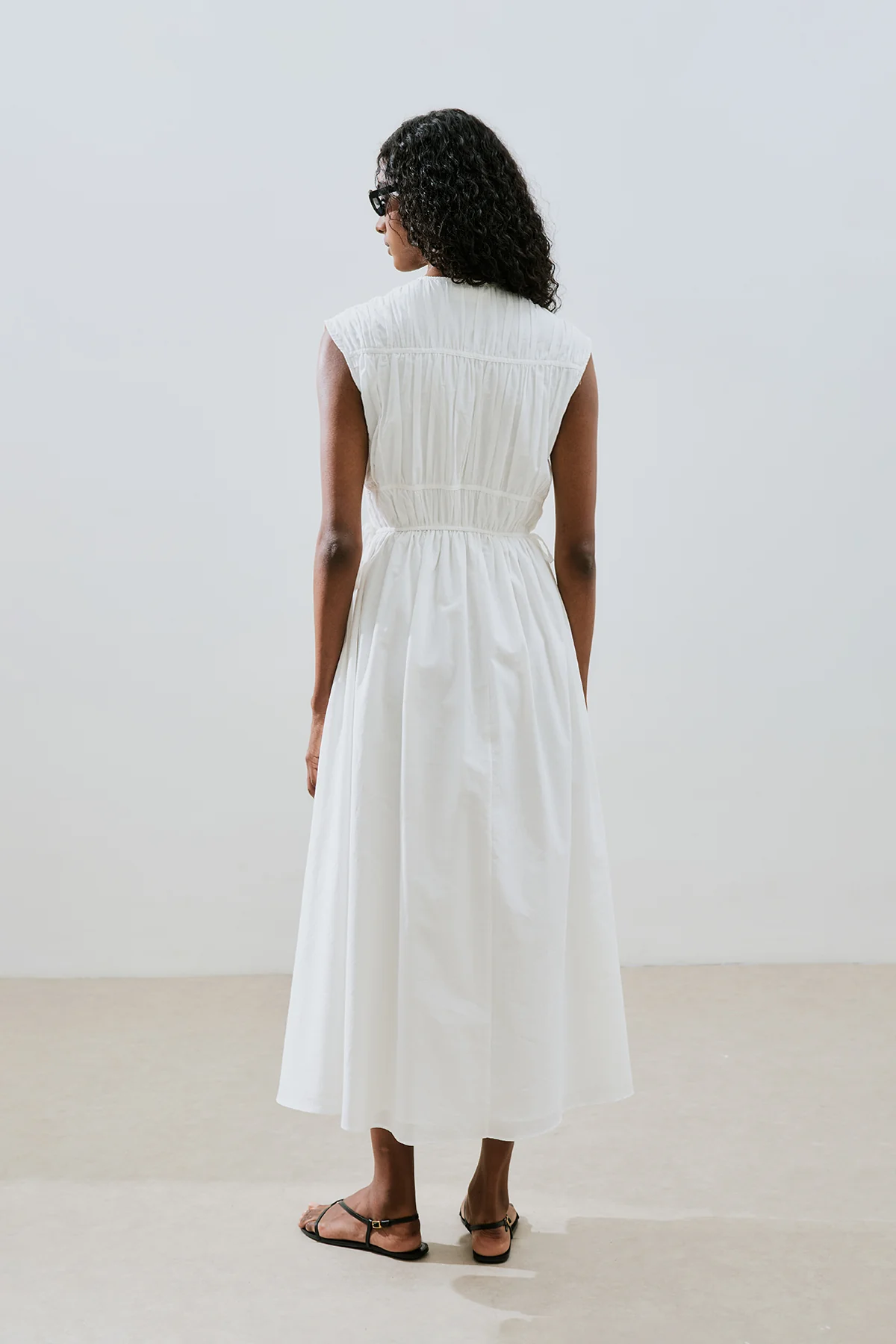 Ruched Tie Detail Dress Ecru - Image 5