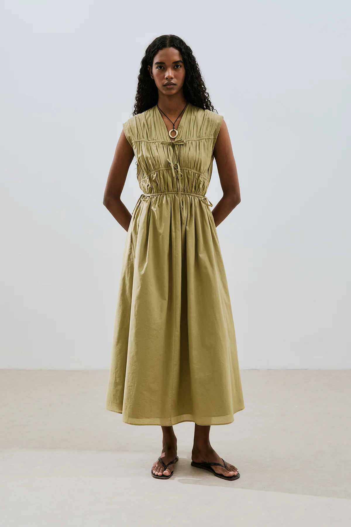 Ruched Tie Detail Dress Sand - Image 2