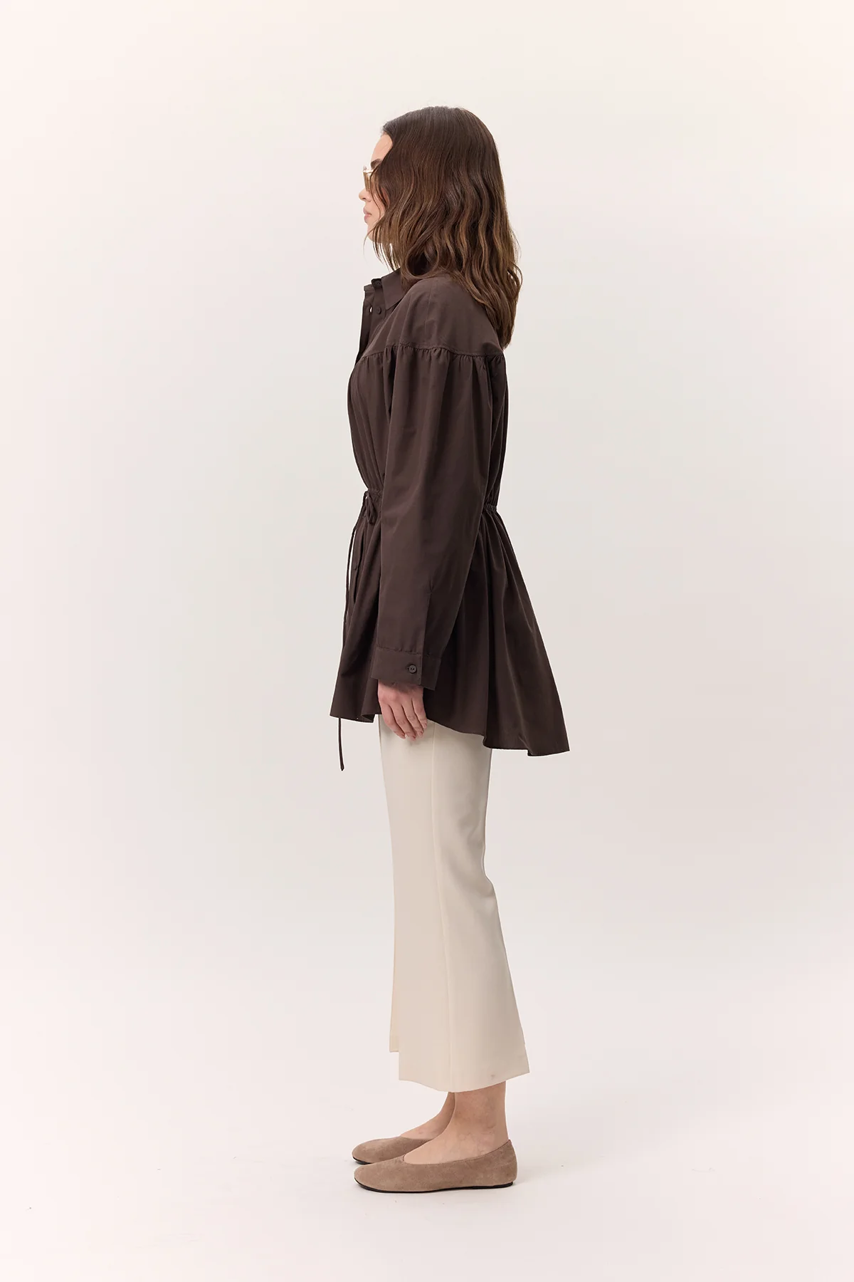 Ruched Tie-Detail Tunic Brown - Image 5