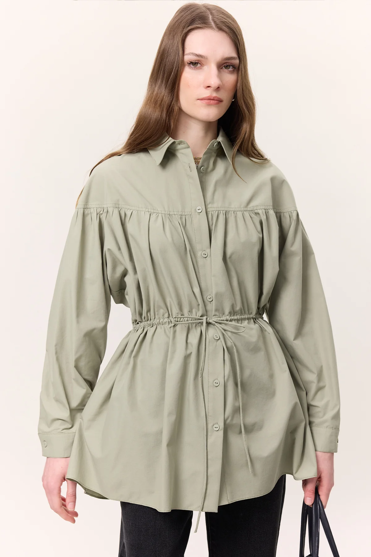 Ruched Tie-Detail Tunic Green - Image 6