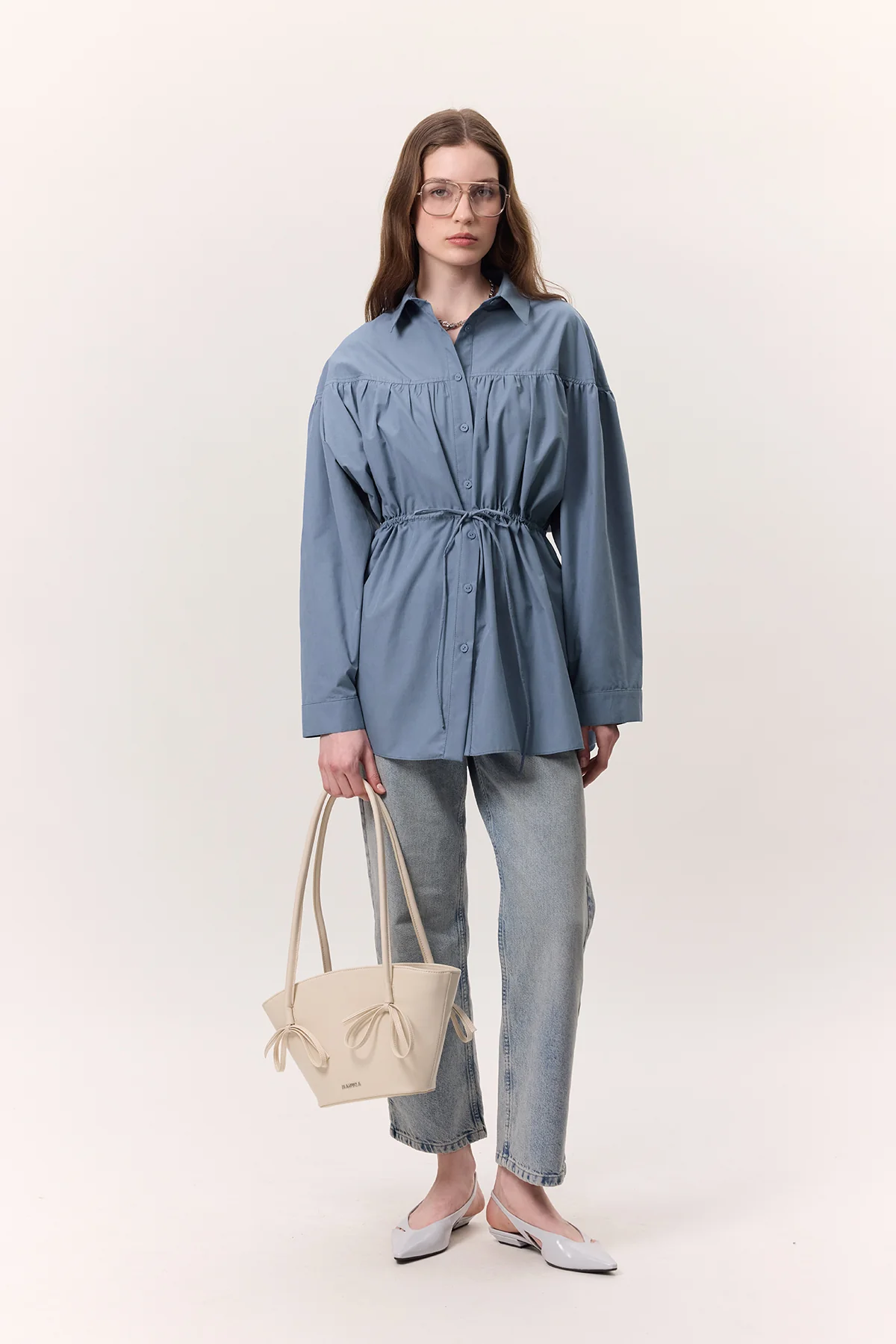 Ruched Tie-Detail Tunic Indigo