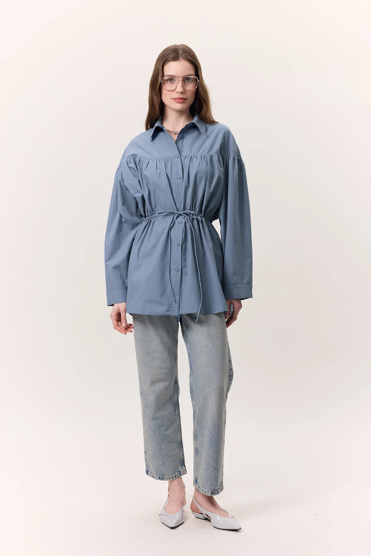 Ruched Tie-Detail Tunic Indigo - Image 2