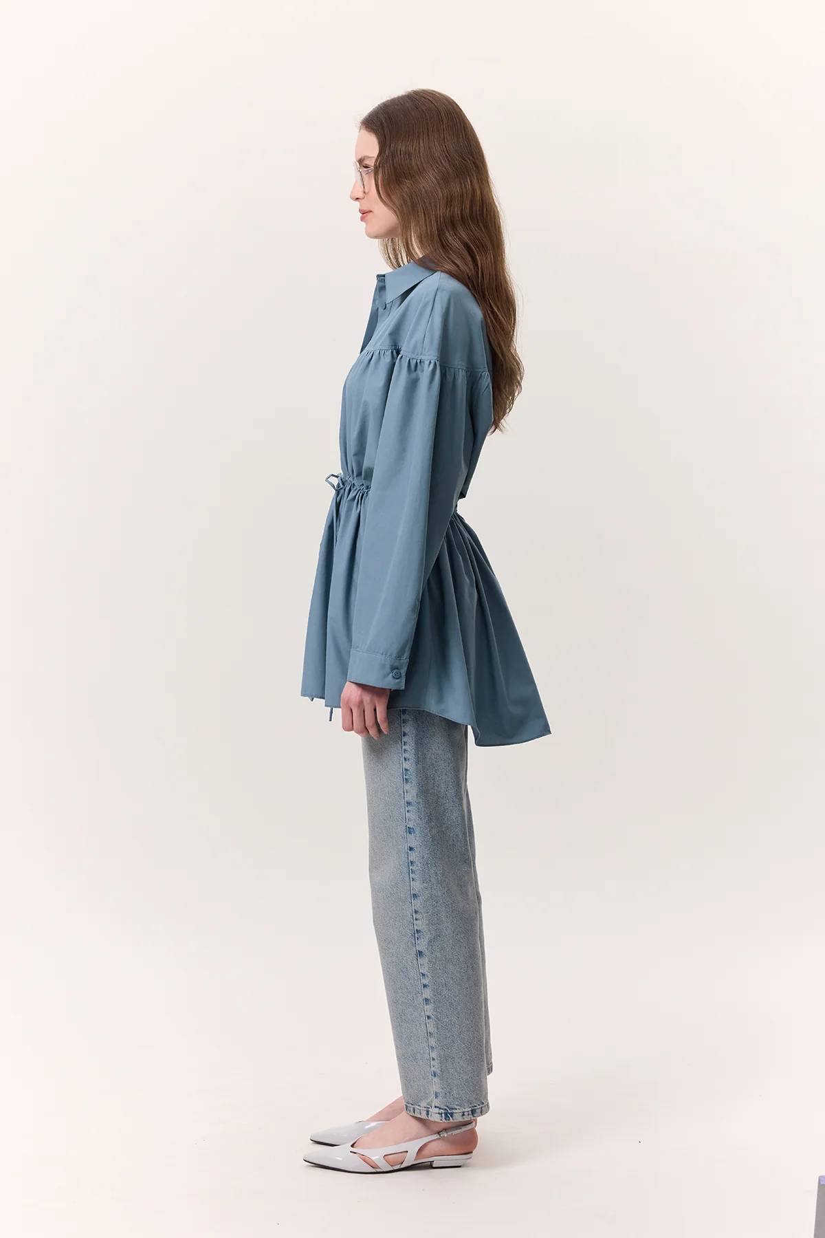 Ruched Tie-Detail Tunic Indigo - Image 6