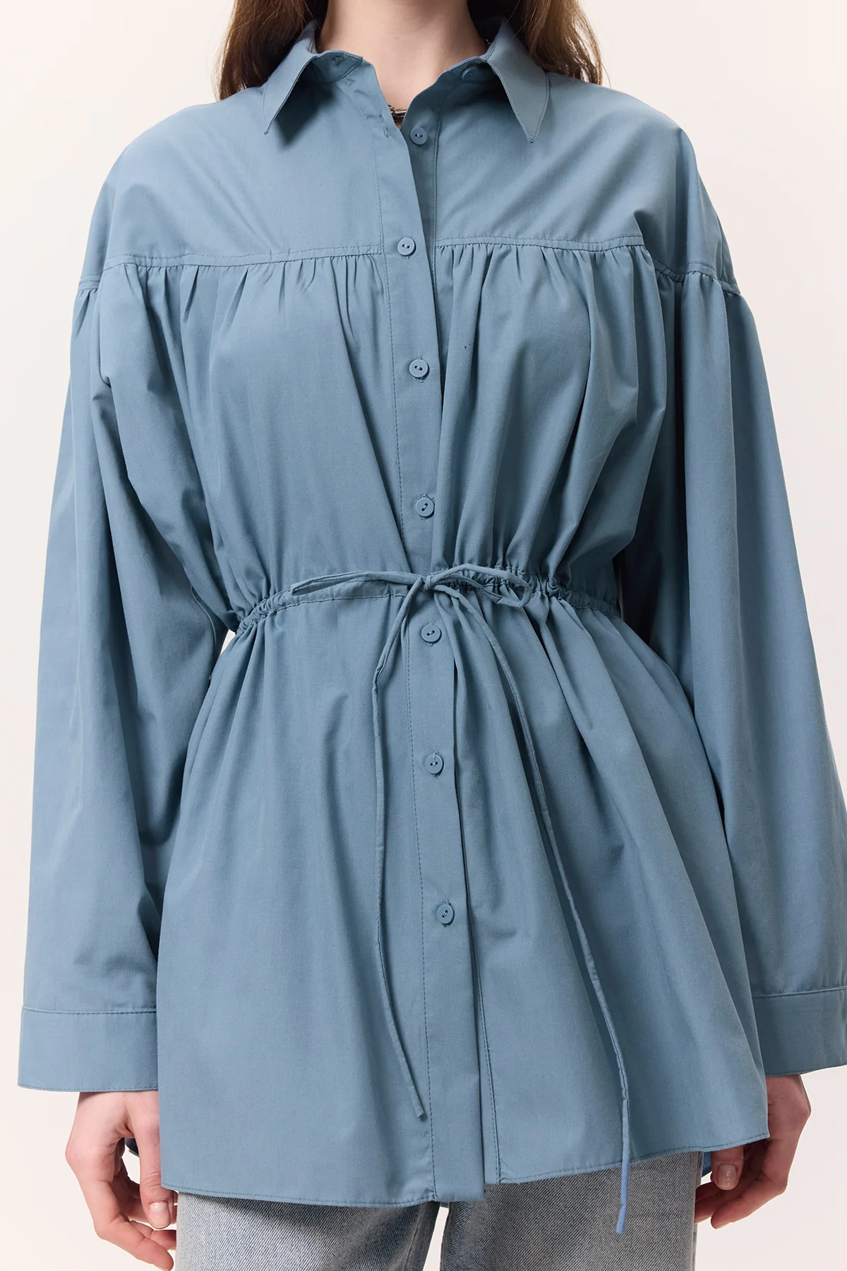 Ruched Tie-Detail Tunic Indigo - Image 7