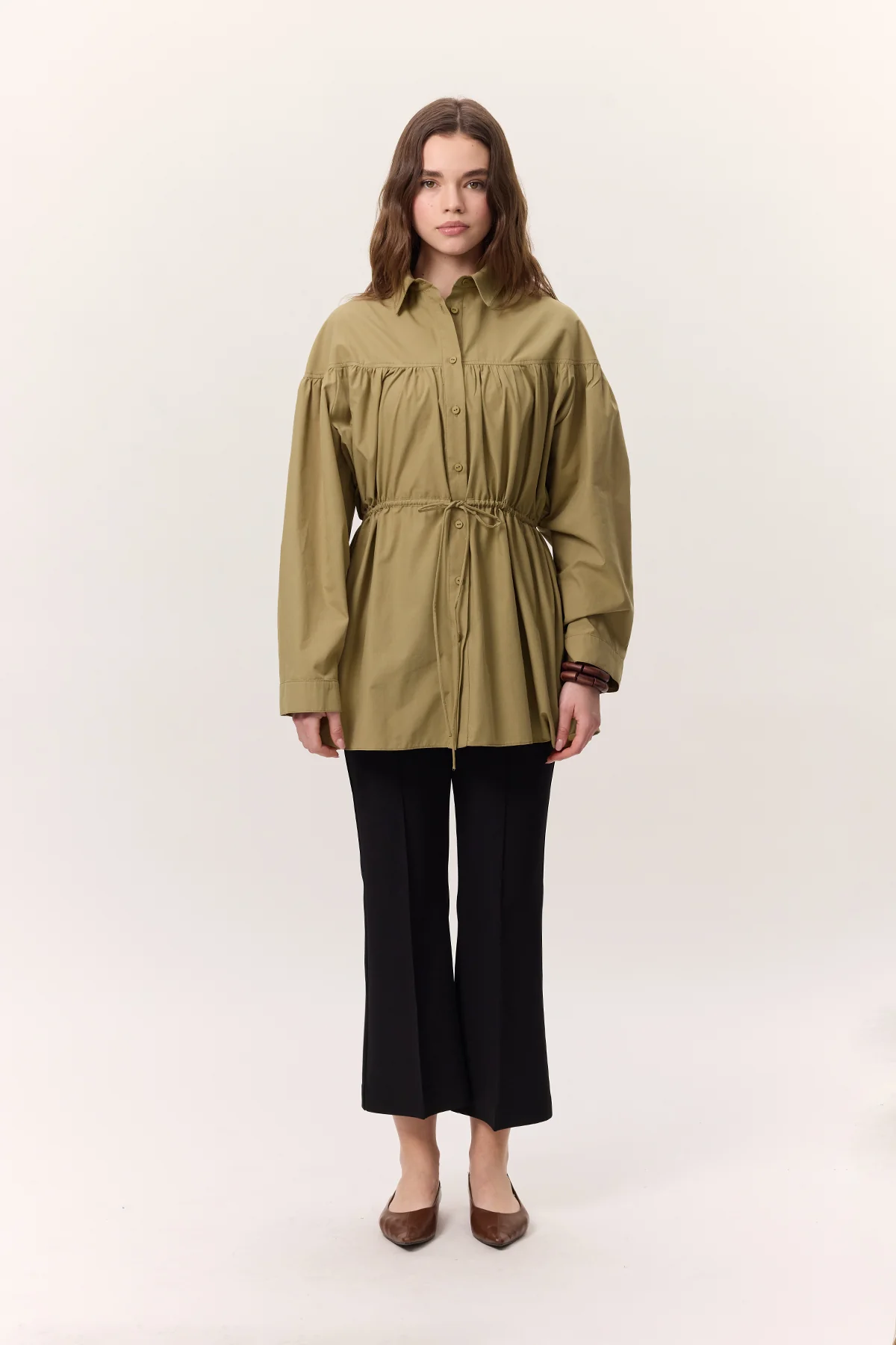 Ruched Tie-Detail Tunic Olive Green - Image 5
