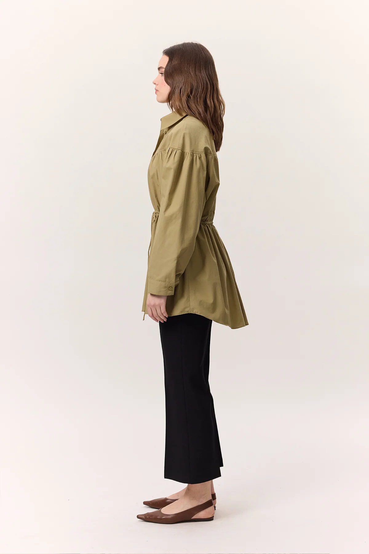 Ruched Tie-Detail Tunic Olive Green - Image 7