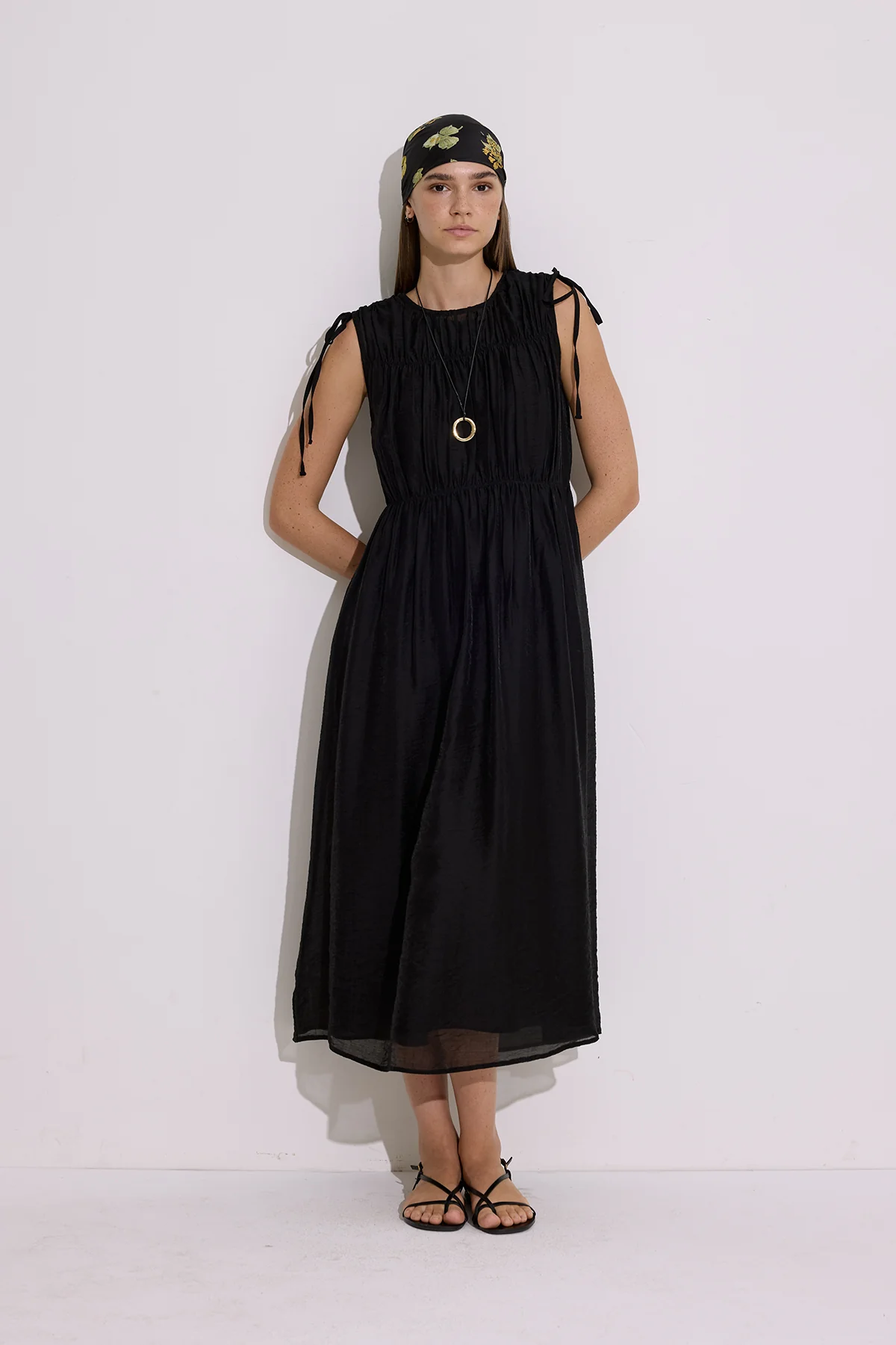 Ruched Tie Dress Black - Image 3
