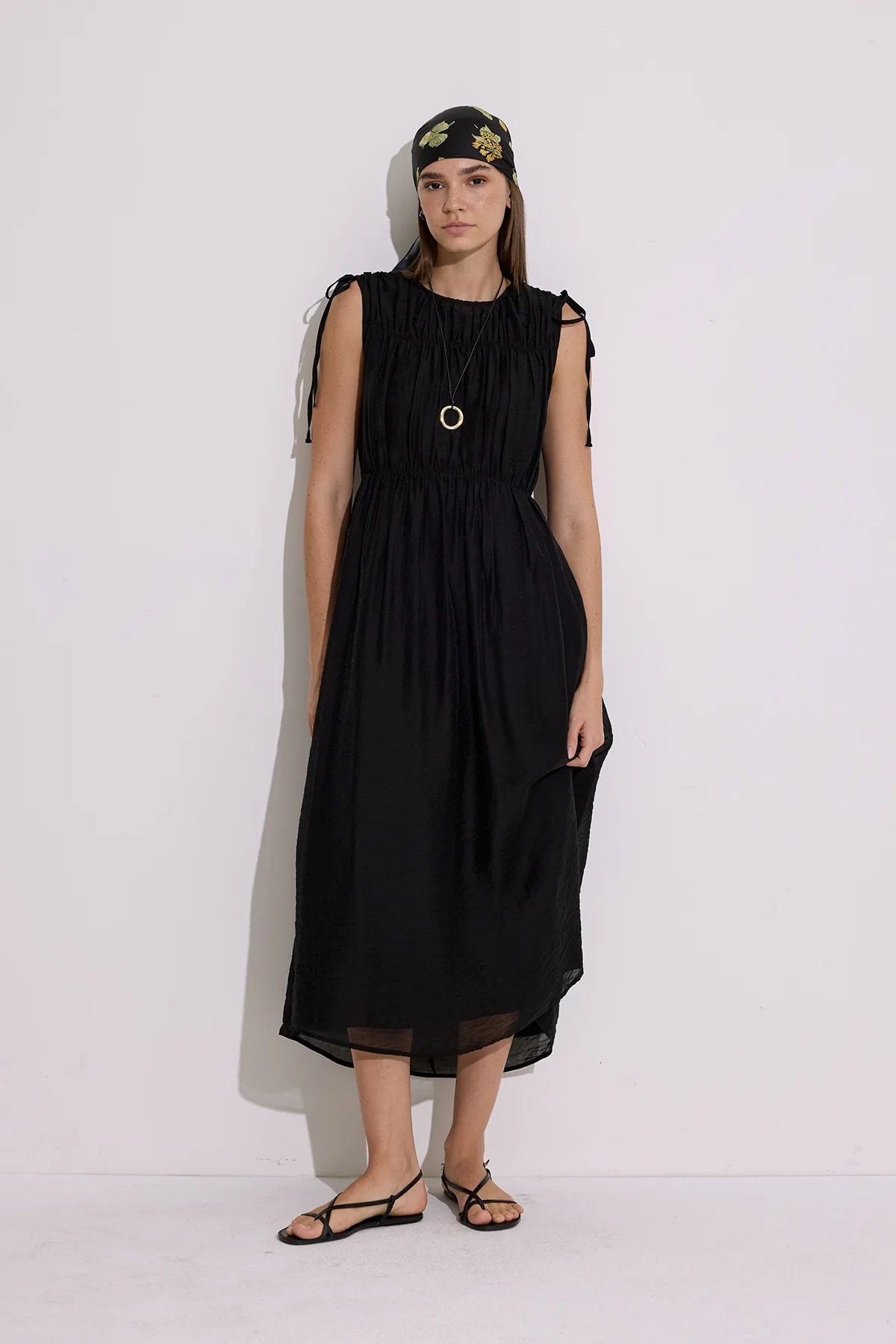 Ruched Tie Dress Black - Image 4