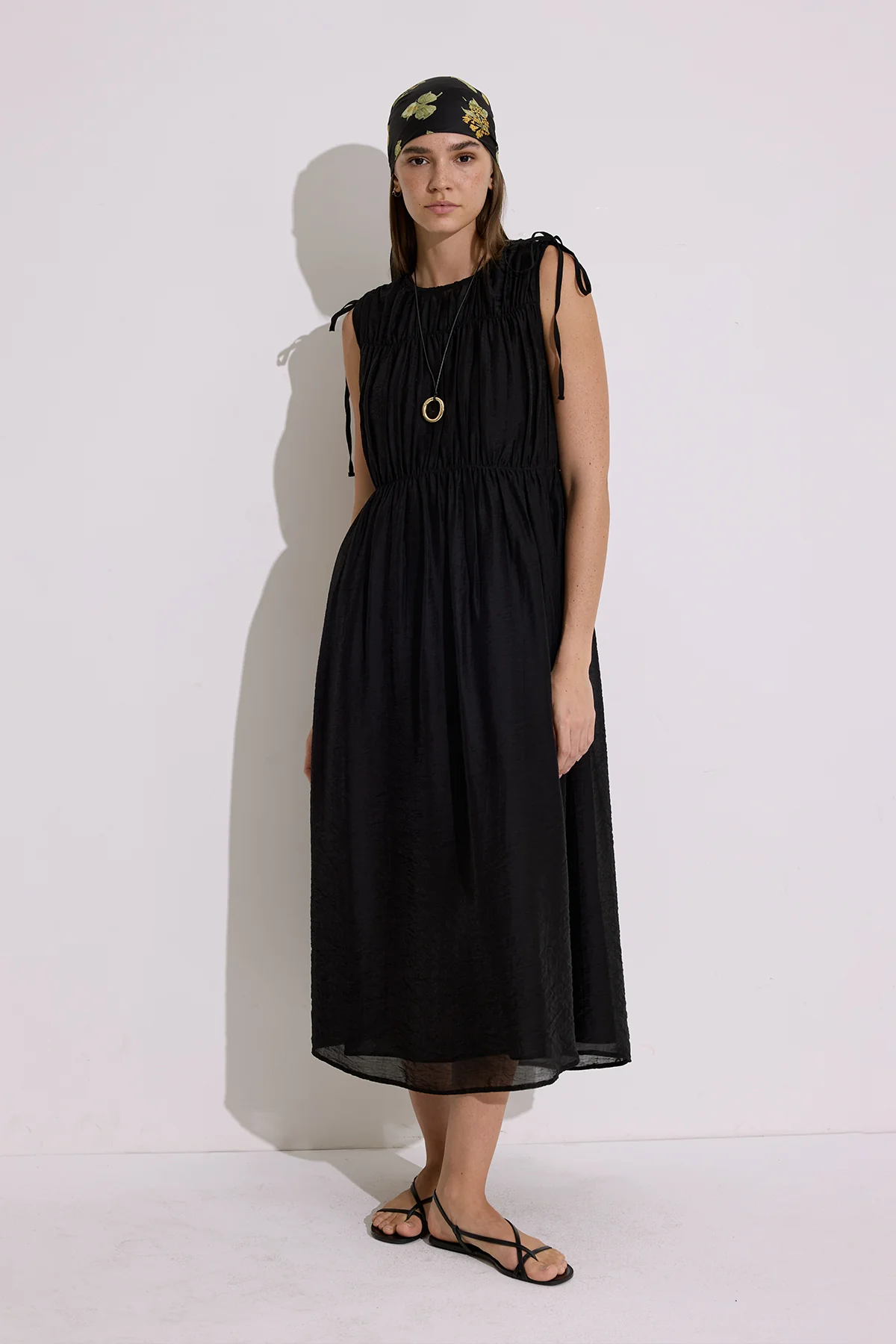 Ruched Tie Dress Black - Image 5