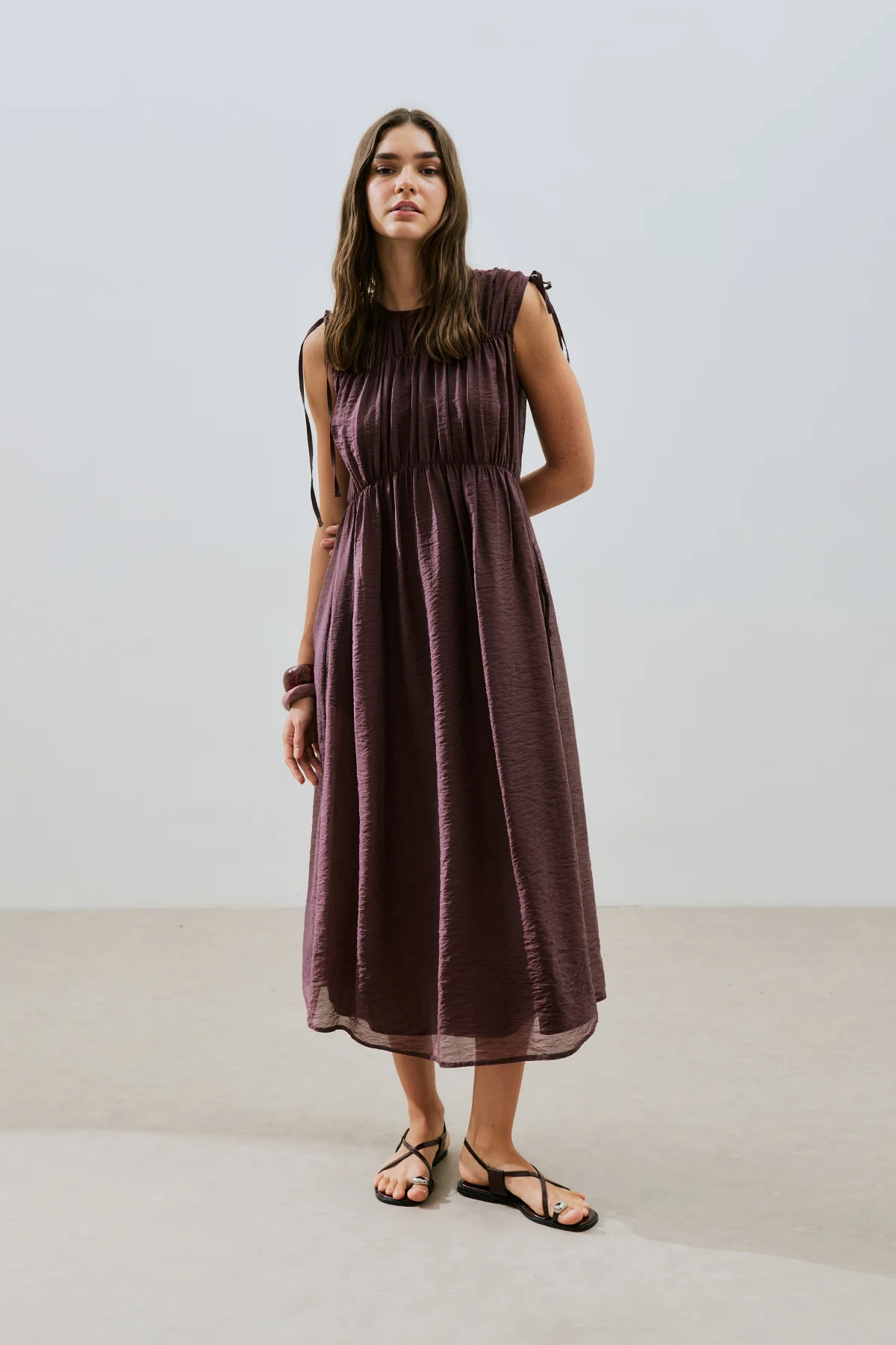 Ruched Tie Dress Burgundy