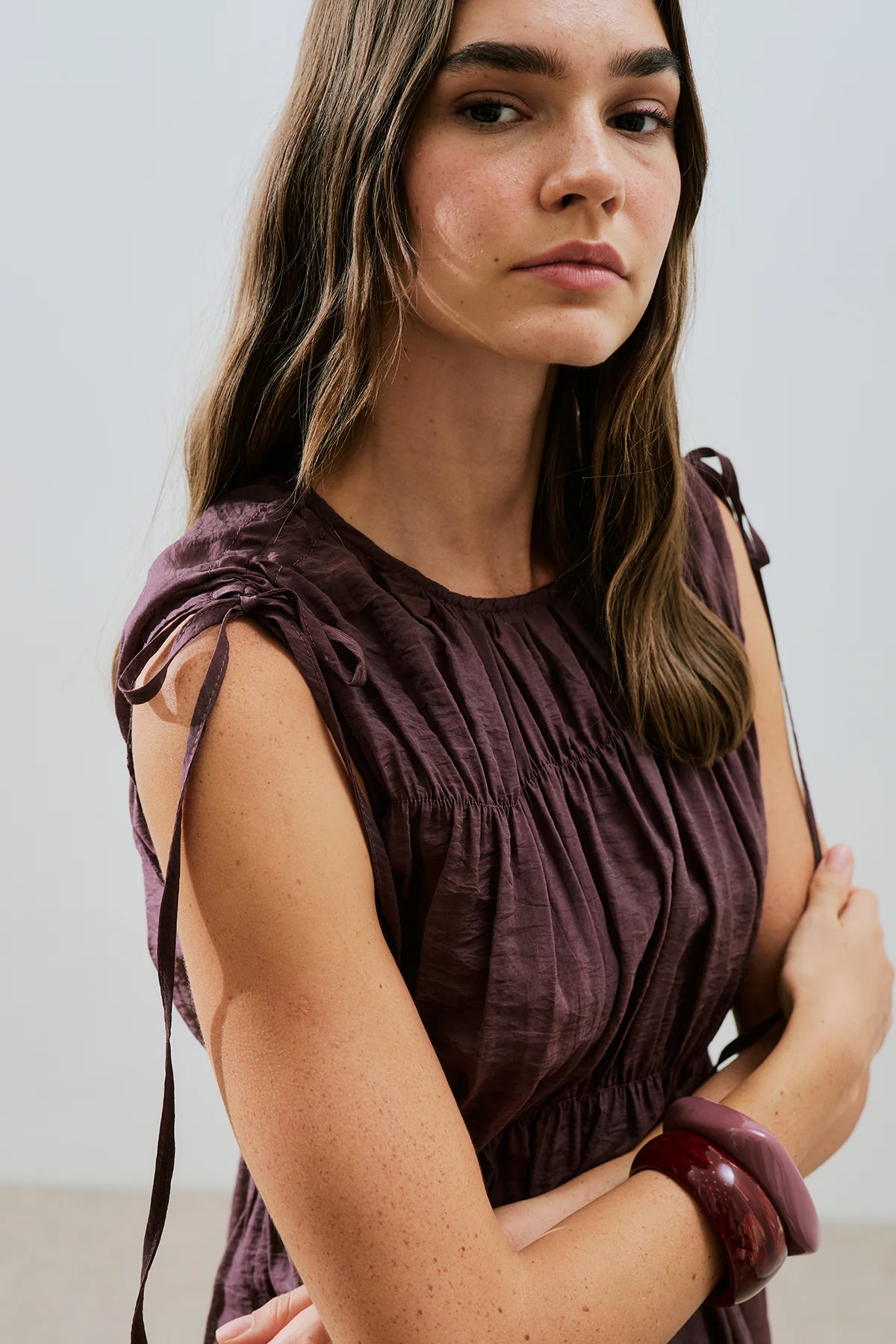 Ruched Tie Dress Burgundy - Image 4