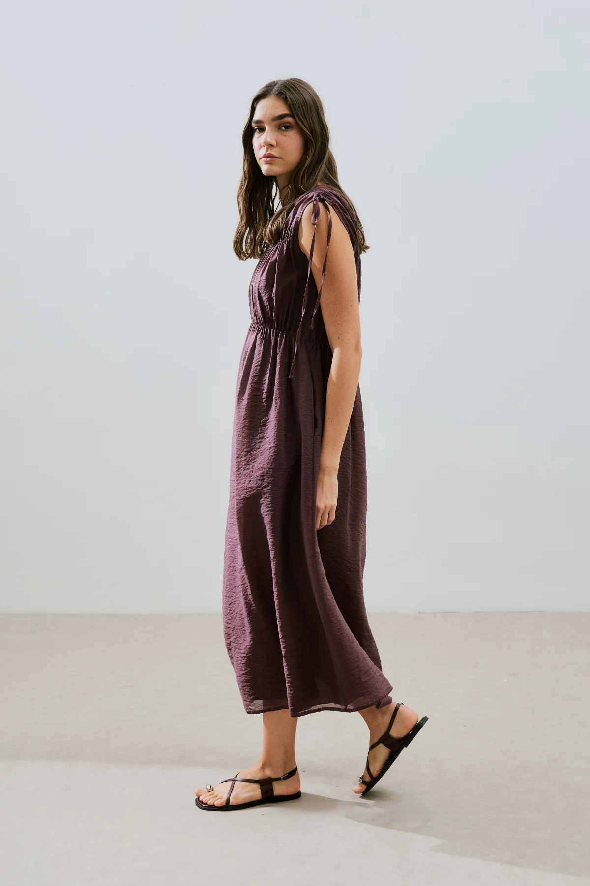 Ruched Tie Dress Burgundy - Image 5