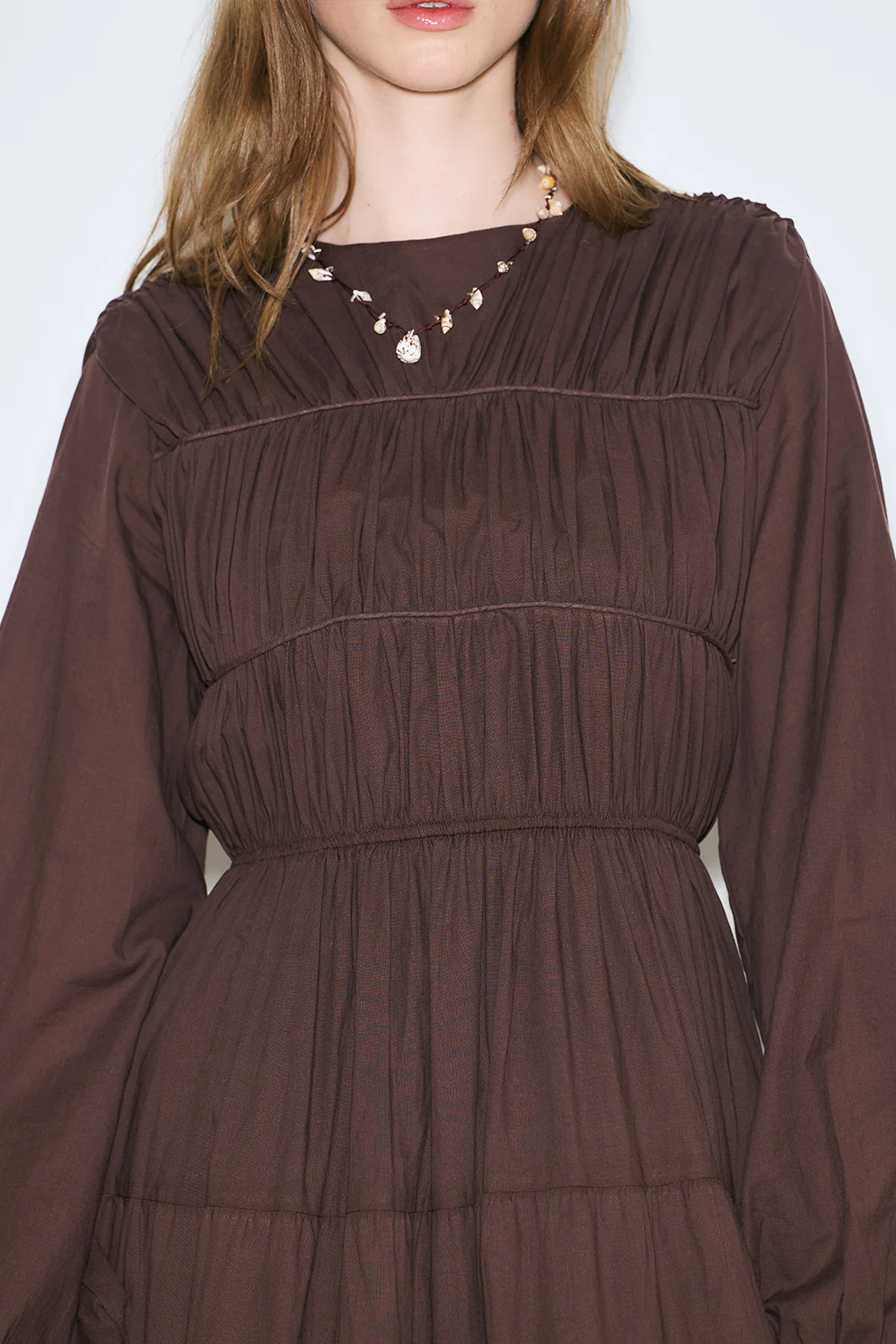 Ruched Tie Long Sleeve Dress Brown - Image 5