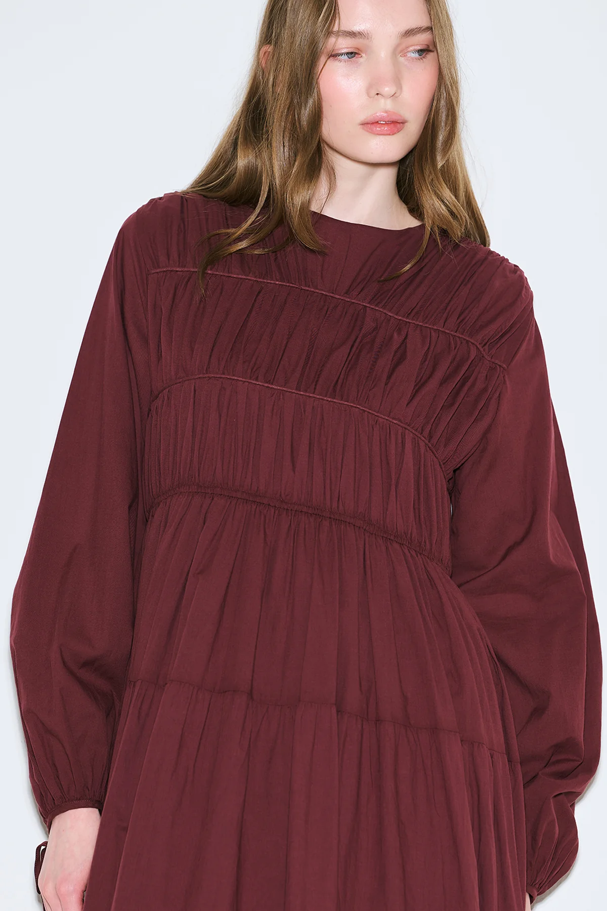 Ruched Tie Long Sleeve Dress Burgundy - Image 6