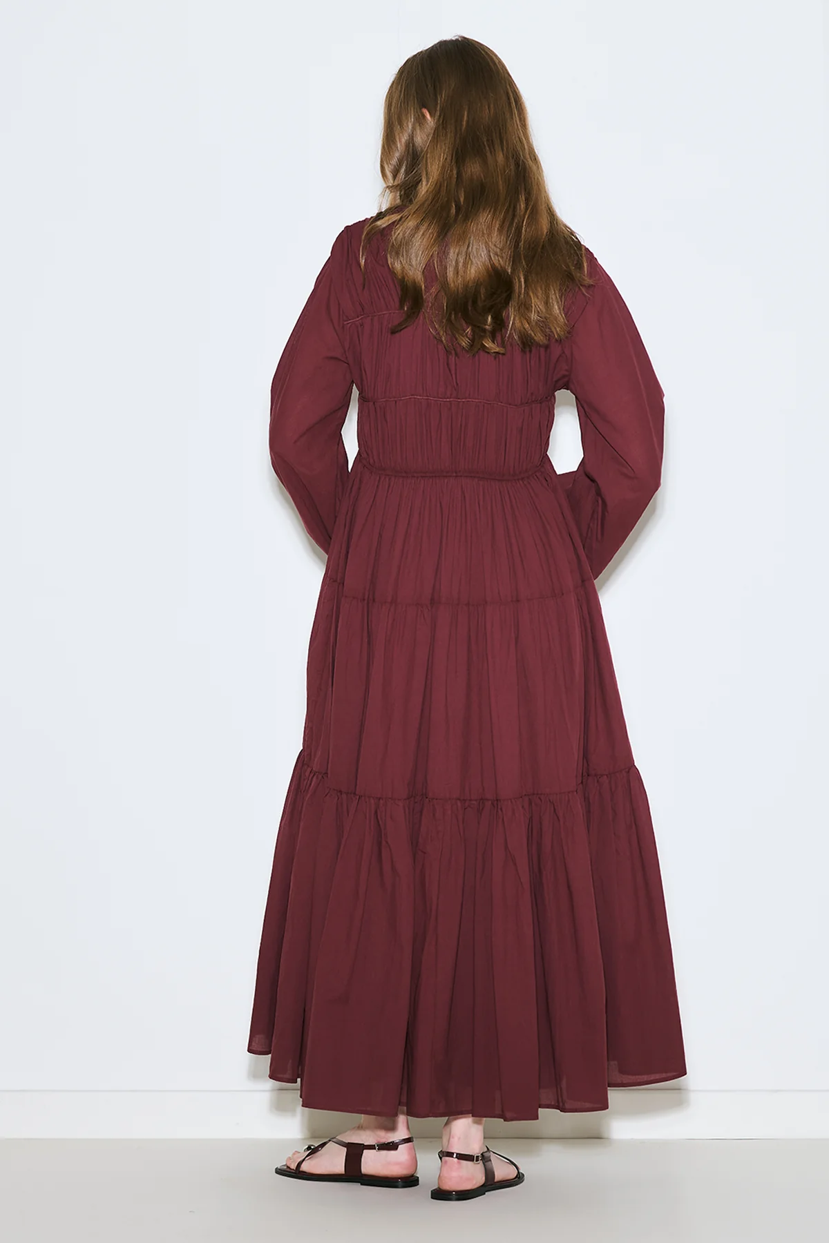 Ruched Tie Long Sleeve Dress Burgundy - Image 7