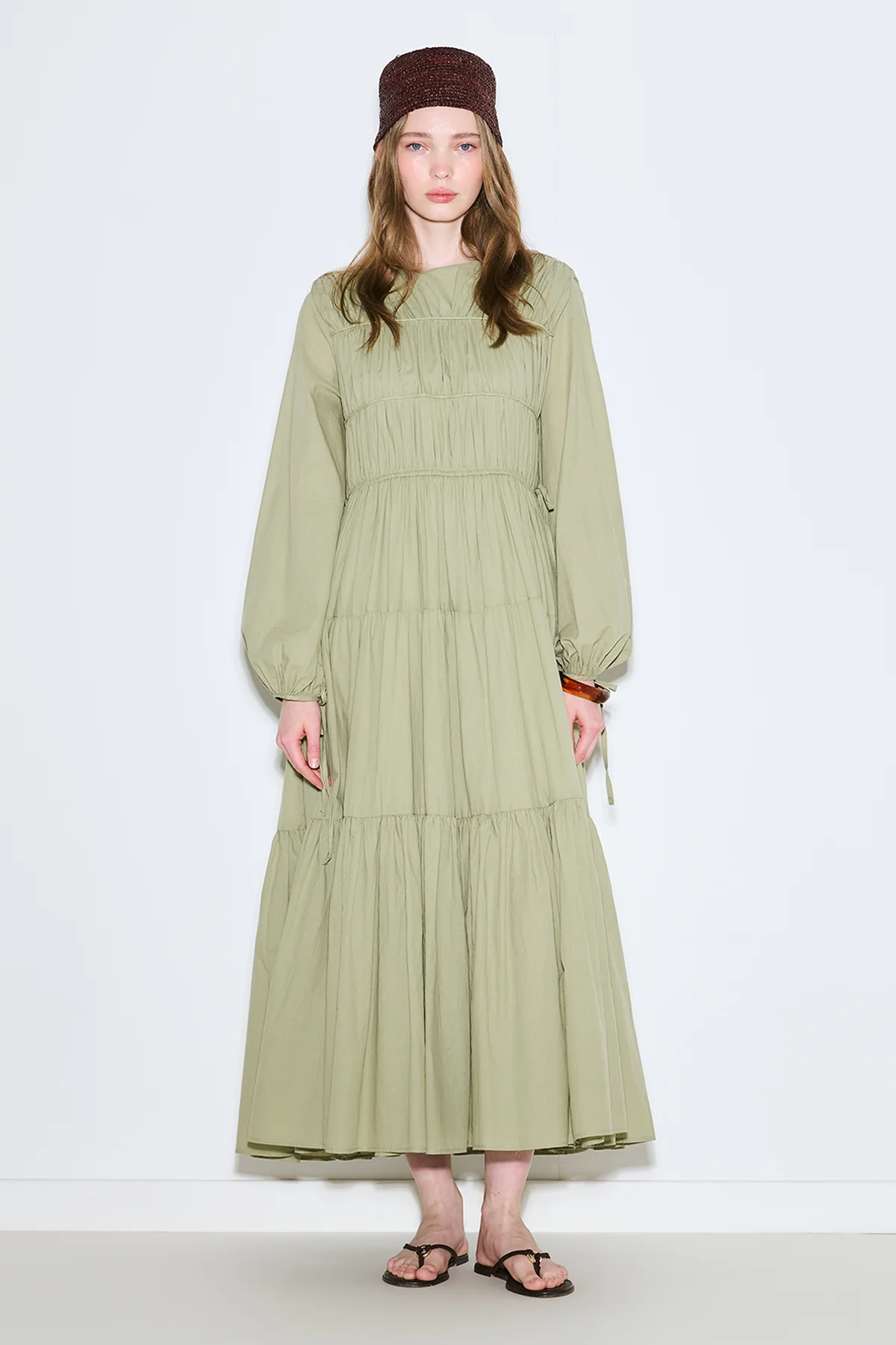 Ruched Tie Long Sleeve Dress Pistachio - Image 4