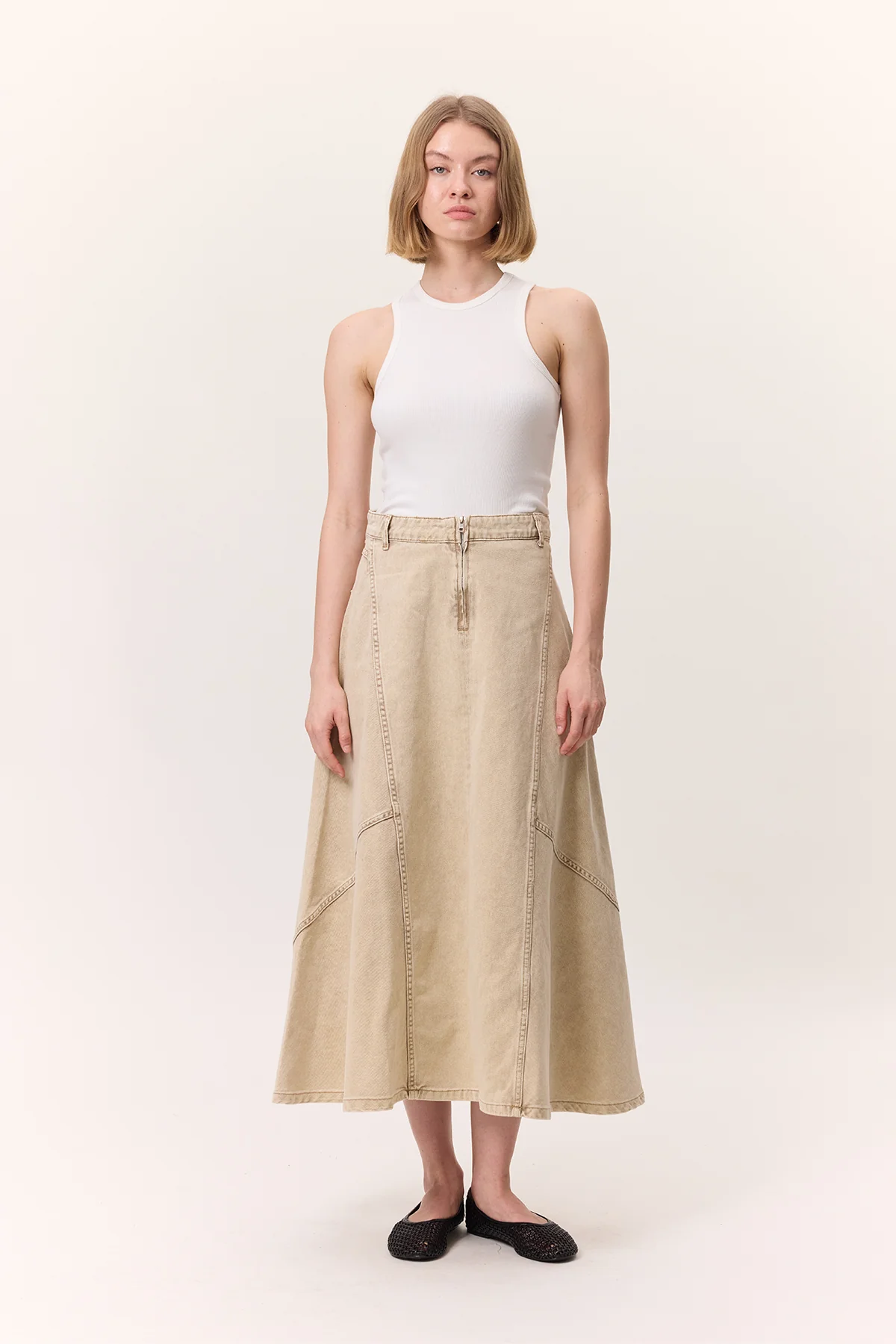 Ruffled Denim Skirt Camel - Image 2