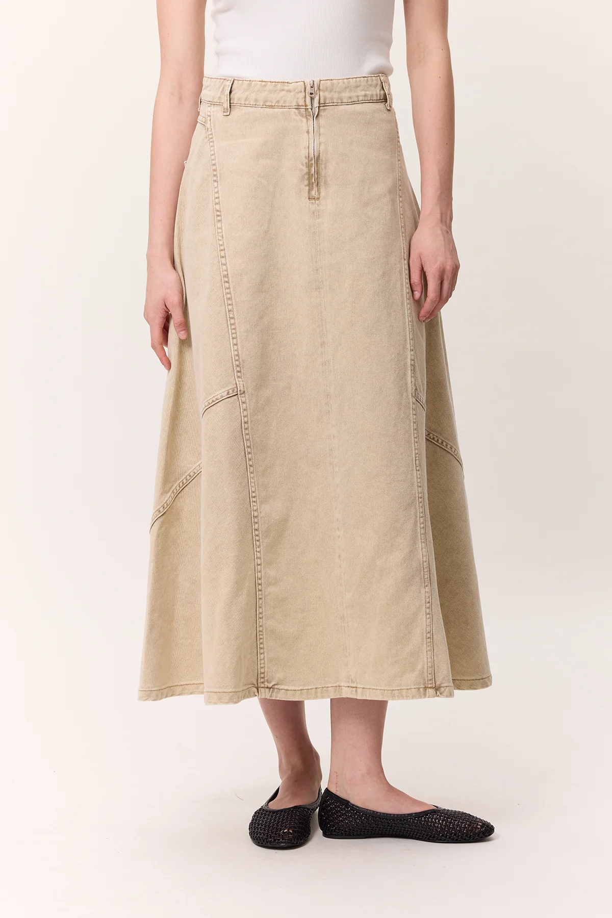 Ruffled Denim Skirt Camel - Image 4