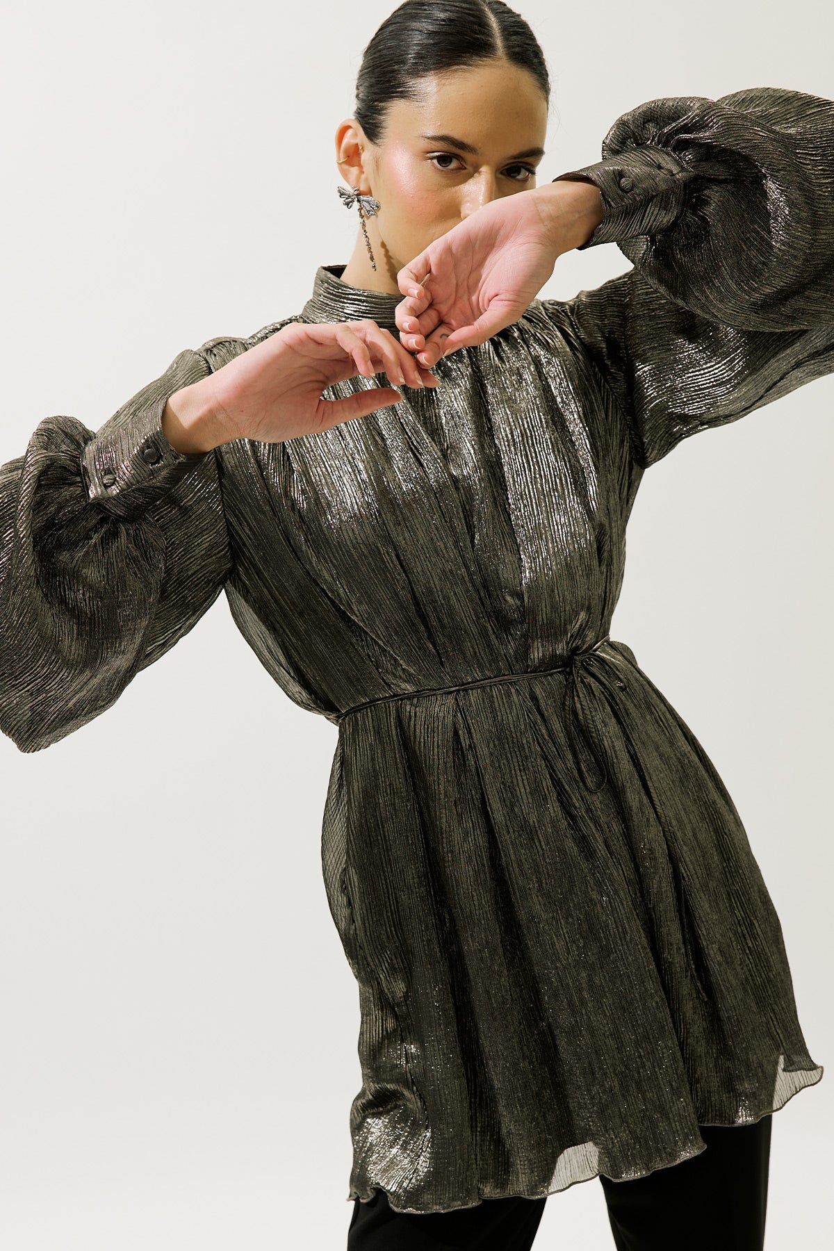 Ruffled Shimmer Tunic Gold - Image 2