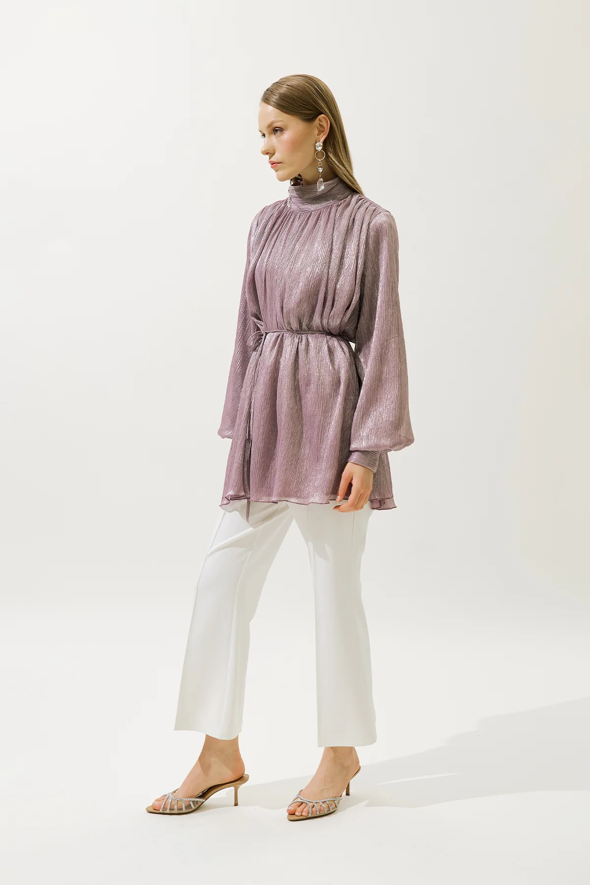 Ruffled Shimmer Tunic Lilac - Image 2