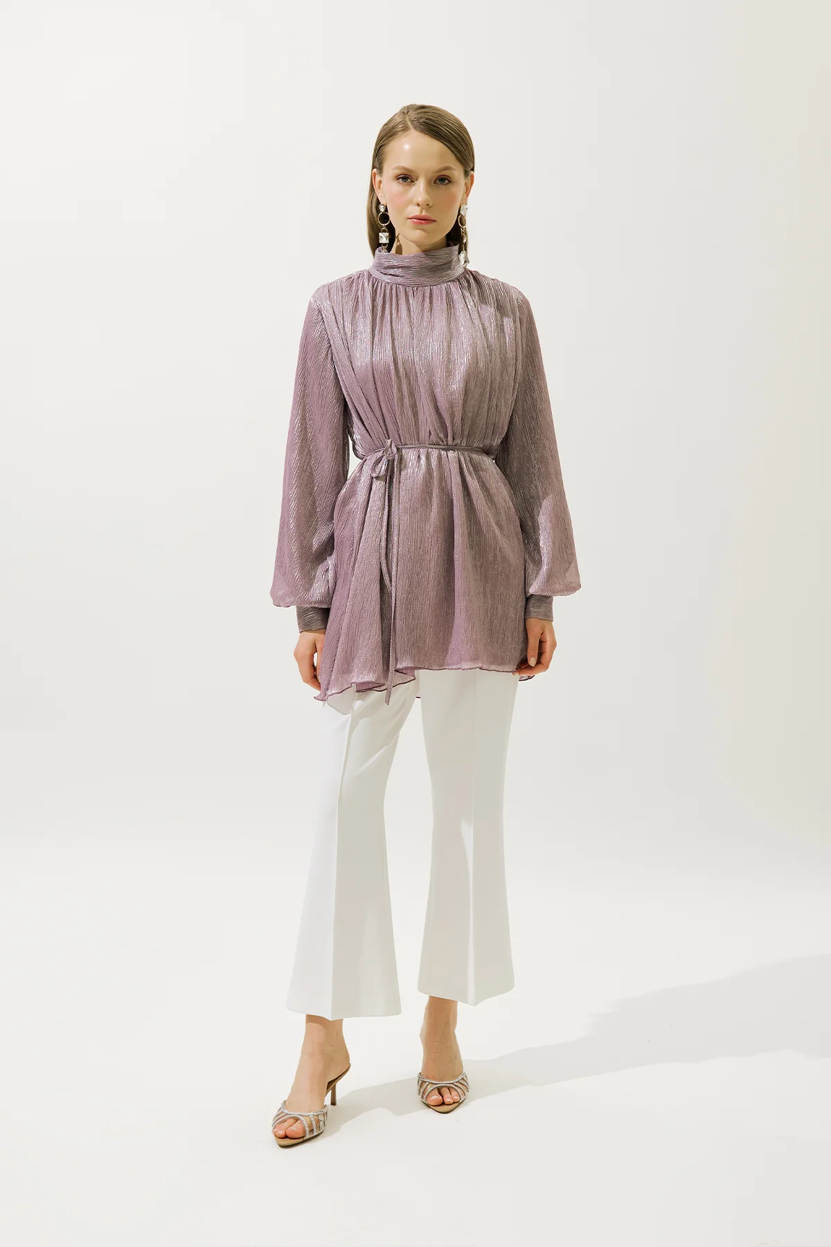 Ruffled Shimmer Tunic Lilac - Image 3