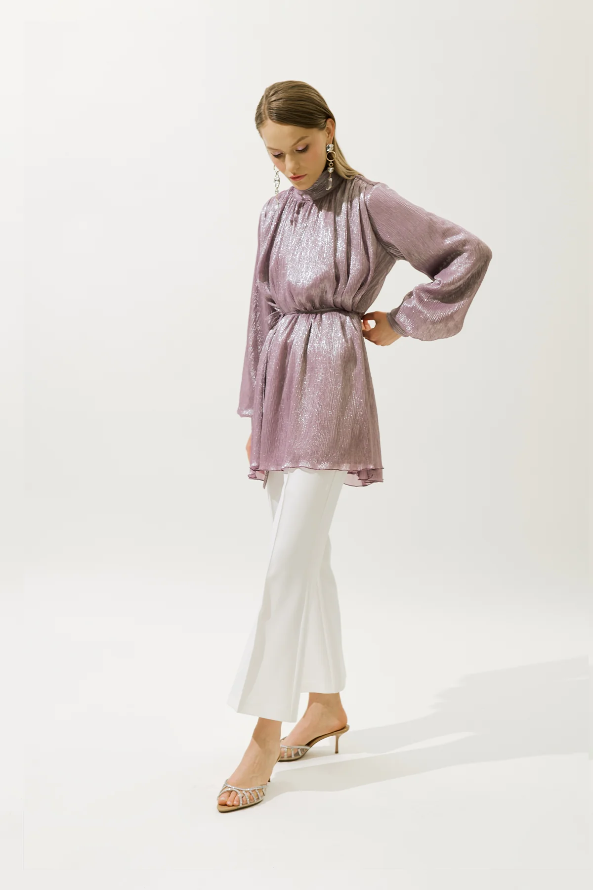 Ruffled Shimmer Tunic Lilac - Image 4