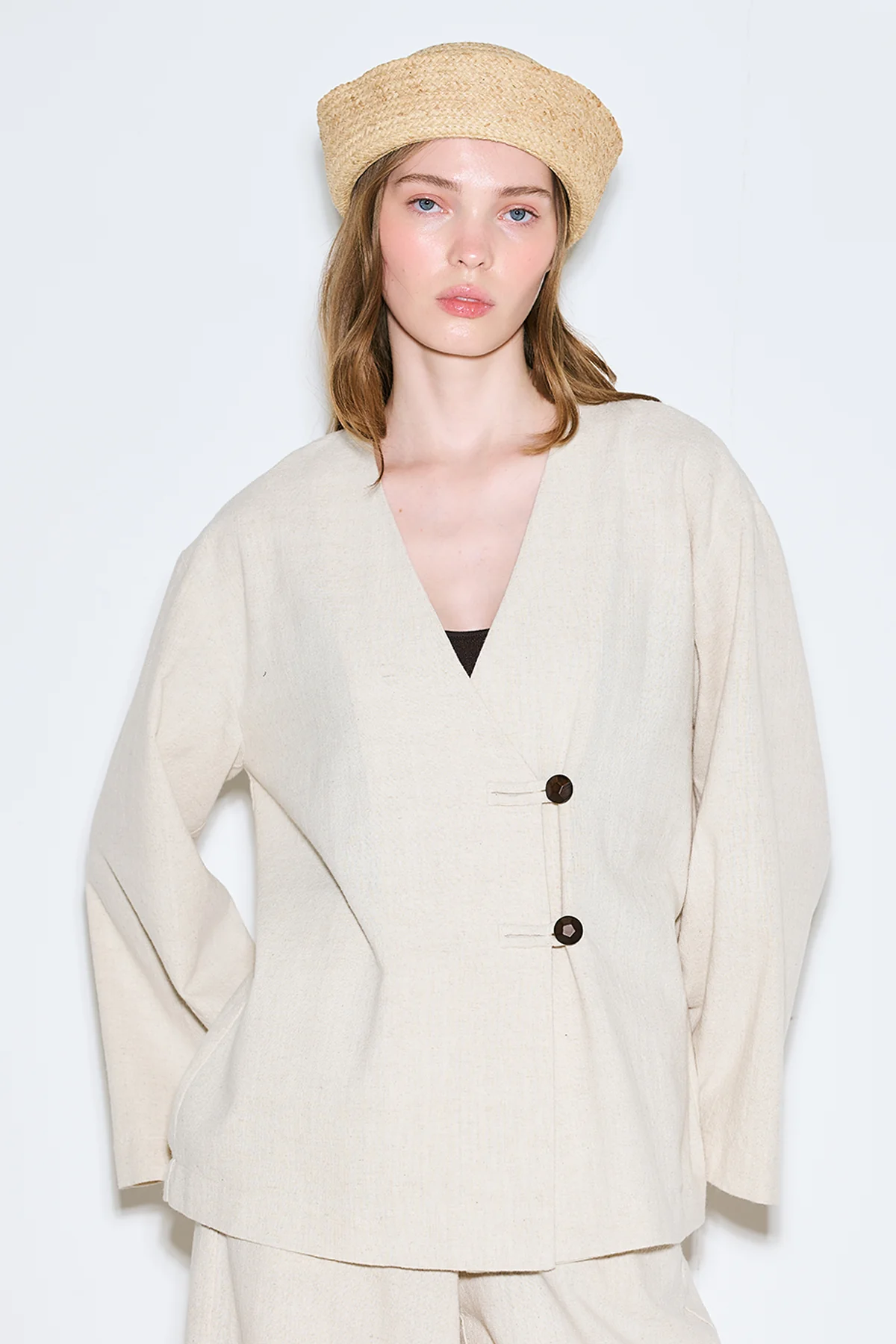 Rustic Buttoned Kimono Natural - Image 3