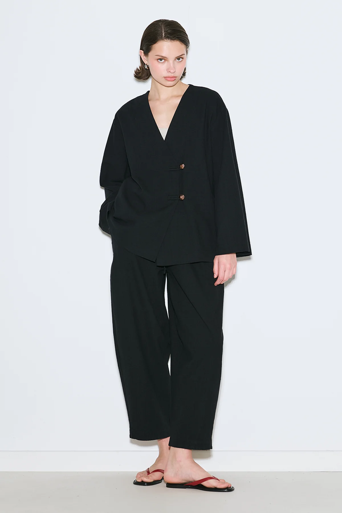 Rustic Buttoned Kimono Black - Image 5