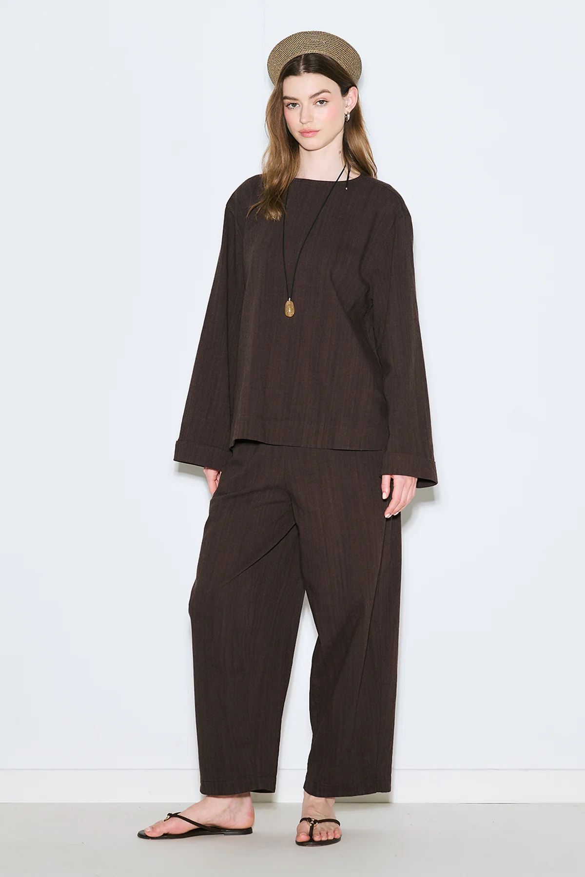 Rustic Blouse With Side Slits Dark Brown - Image 4