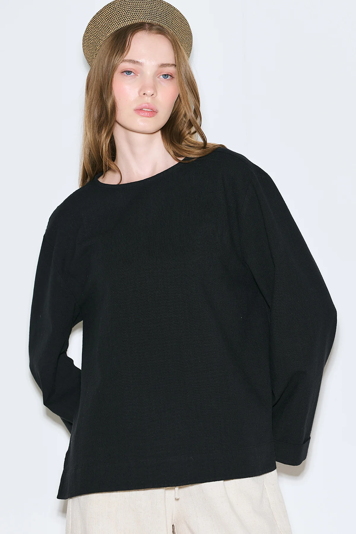 Rustic Blouse With Side Slits Black