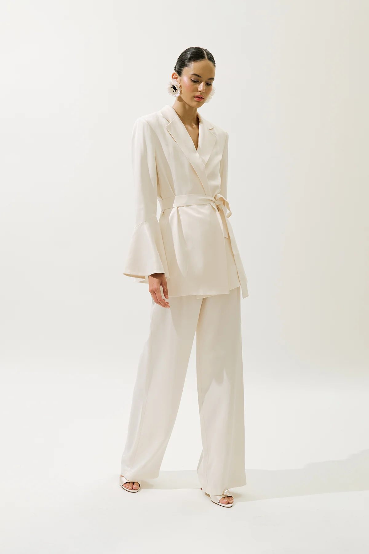 Satin Belted Evening Blazer Vanilla - Image 5