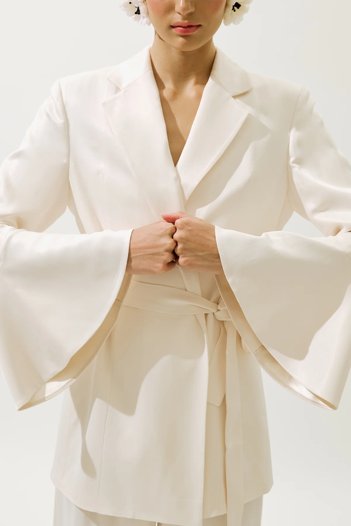 Satin Belted Evening Blazer Vanilla - Image 6