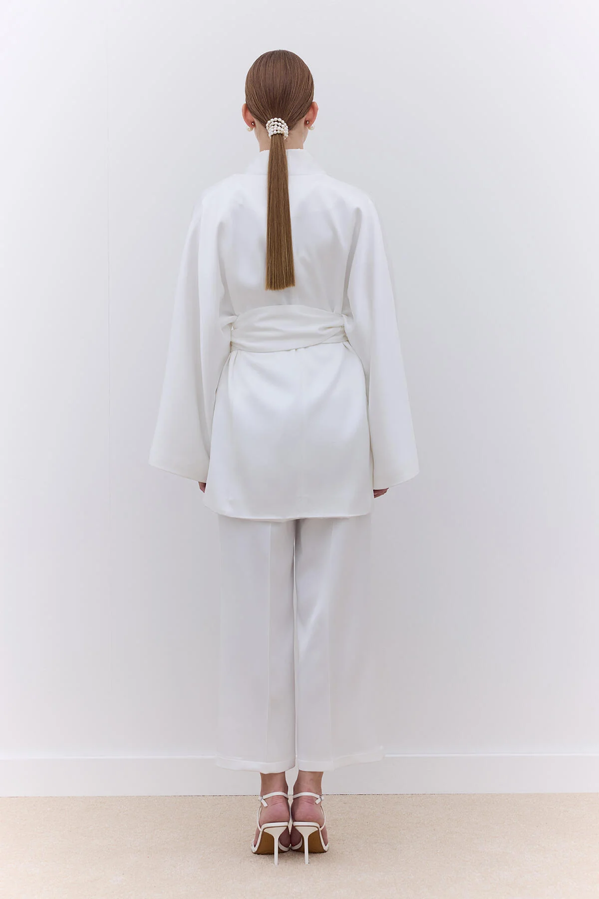 Satin Belted Kimono Ecru - Image 5