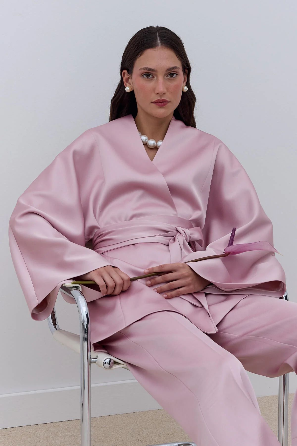 Satin Belted Kimono Powder - Image 2