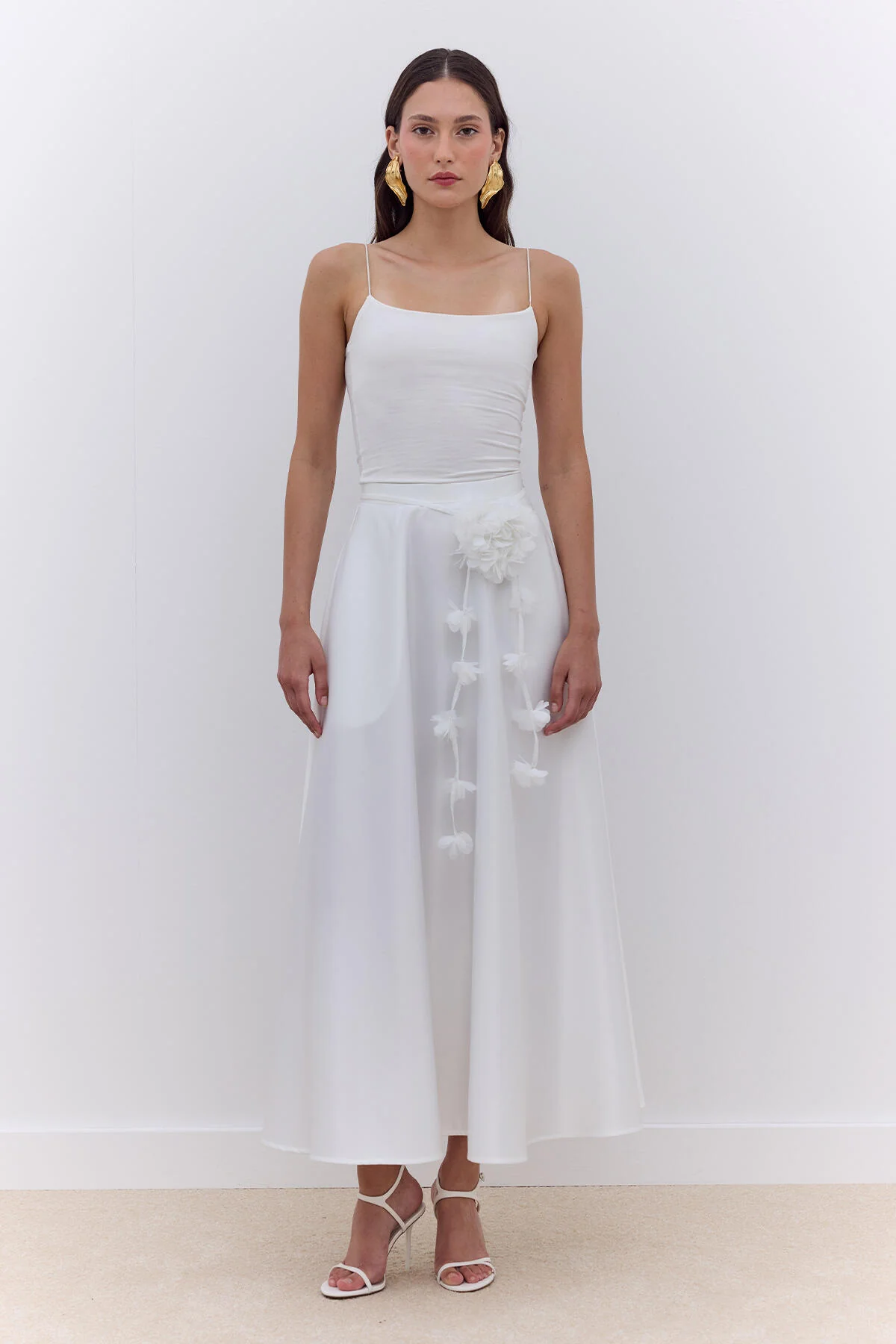 Satin Flared Evening Skirt Ecru - Image 4