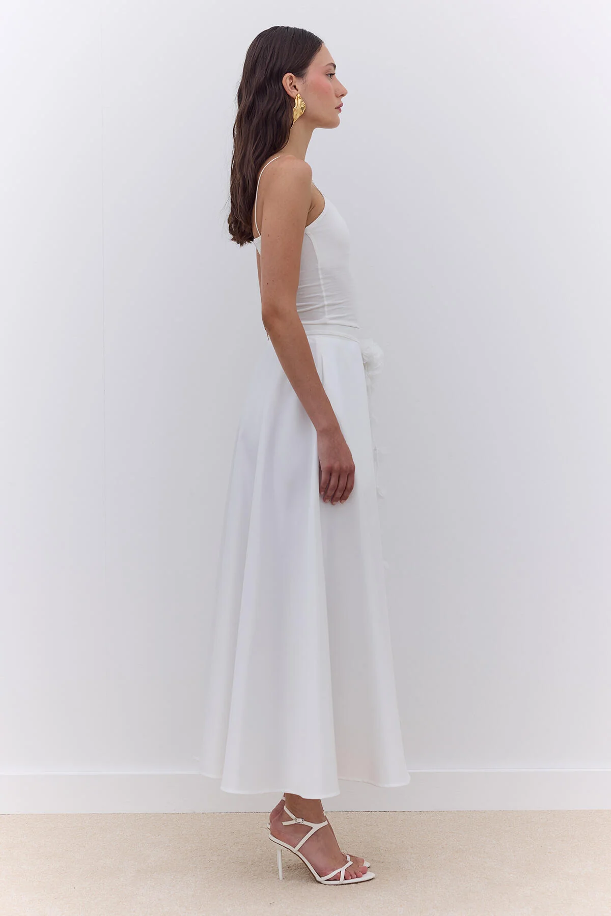 Satin Flared Evening Skirt Ecru - Image 5