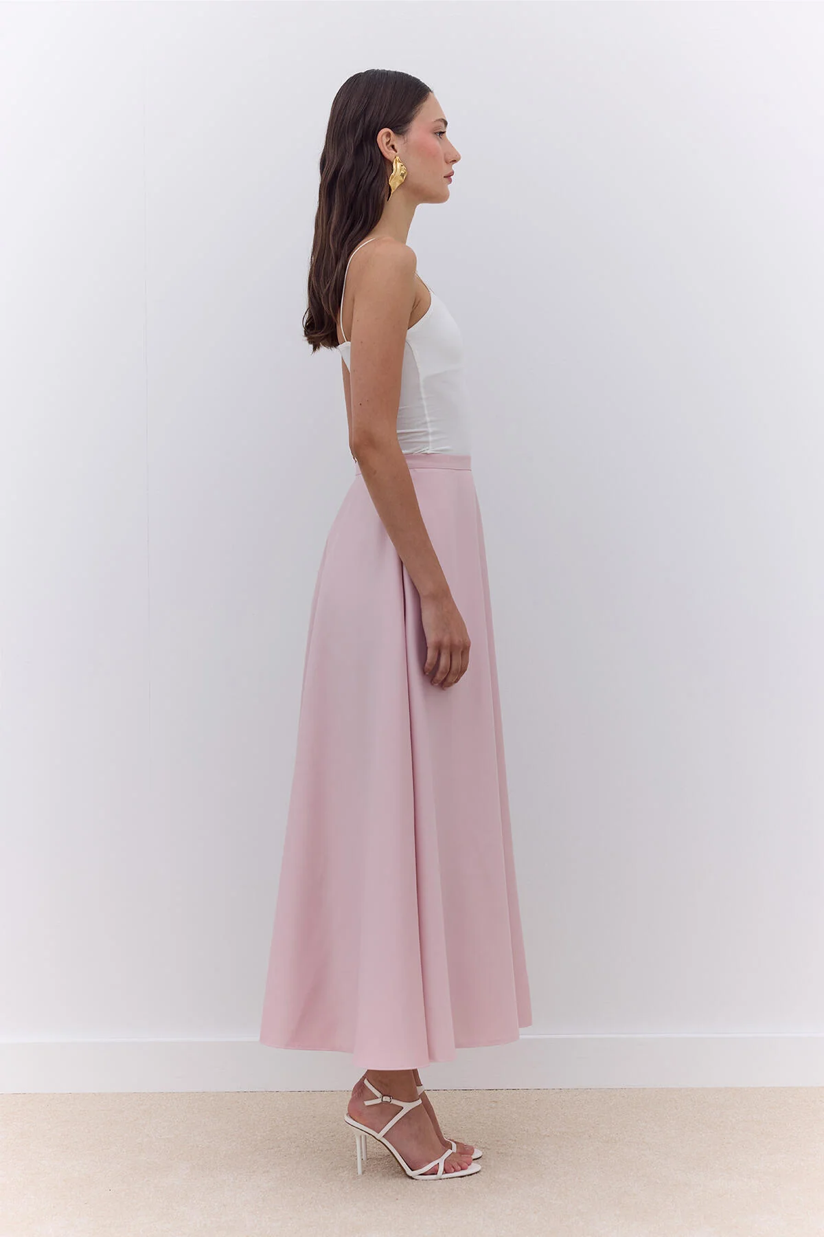 Satin Flared Evening Skirt Powder - Image 2
